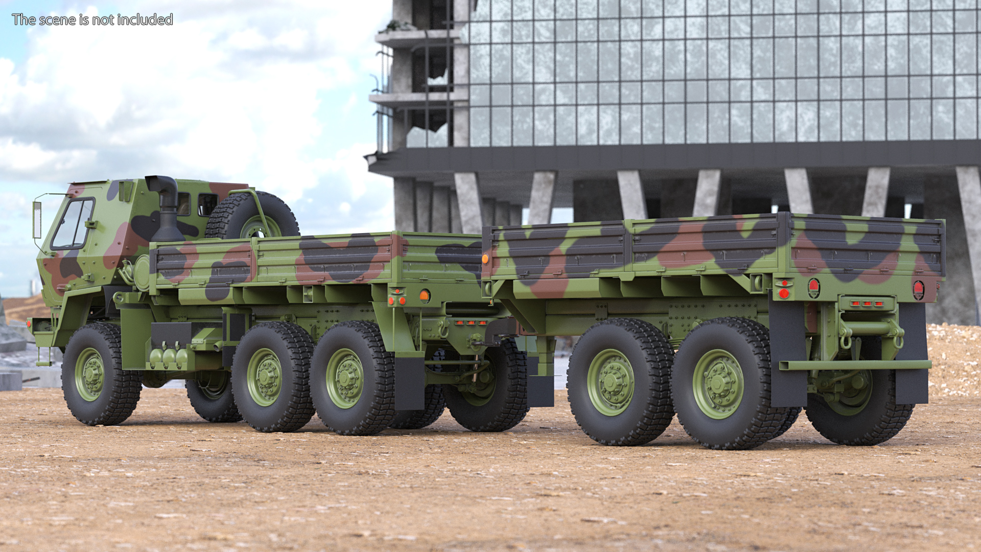 Oshkosh FMTV Camouflage Cargo Truck 6x6 with Drop Side Trailer M1092 Camouflage 3D model