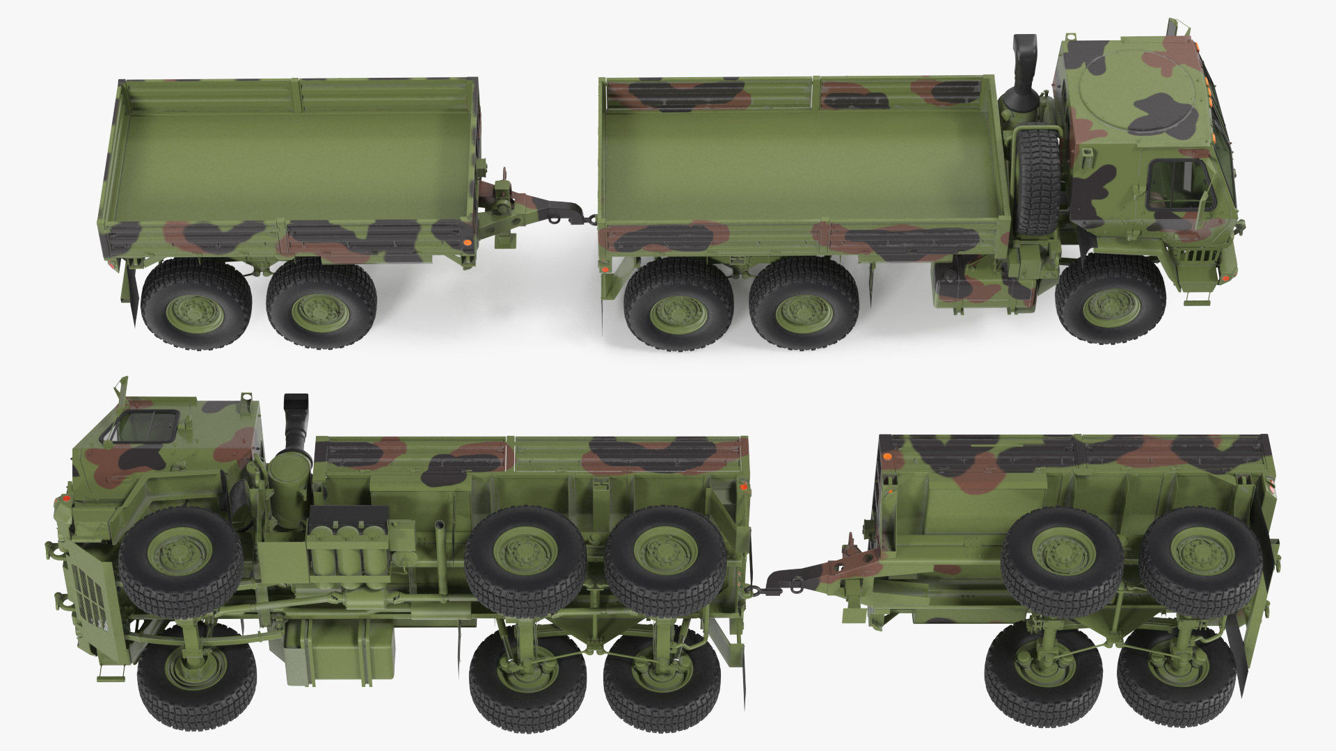 Oshkosh FMTV Camouflage Cargo Truck 6x6 with Drop Side Trailer M1092 Camouflage 3D model