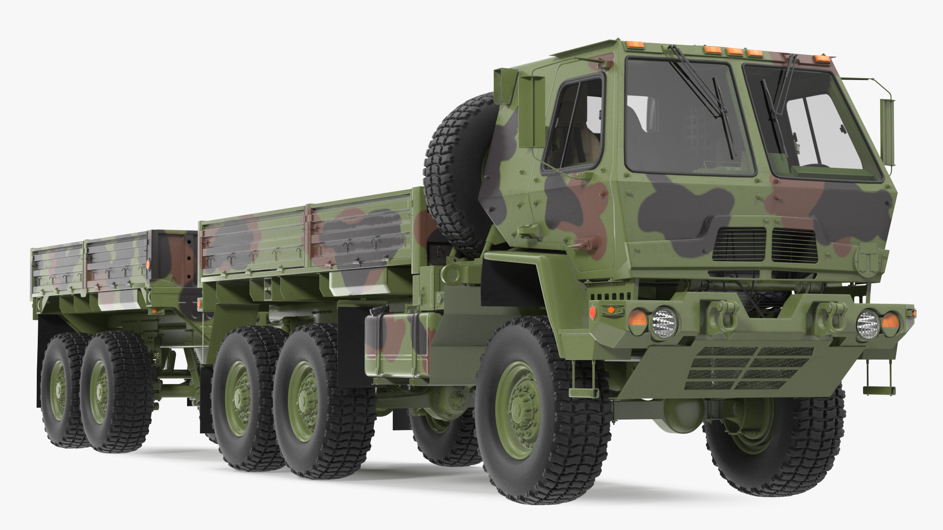 Oshkosh FMTV Camouflage Cargo Truck 6x6 with Drop Side Trailer M1092 Camouflage 3D model