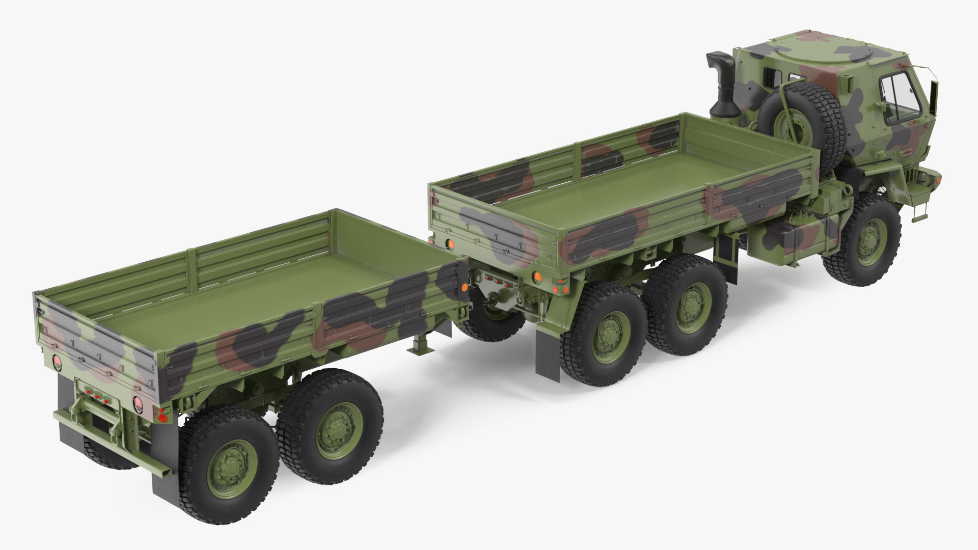 Oshkosh FMTV Camouflage Cargo Truck 6x6 with Drop Side Trailer M1092 Camouflage 3D model
