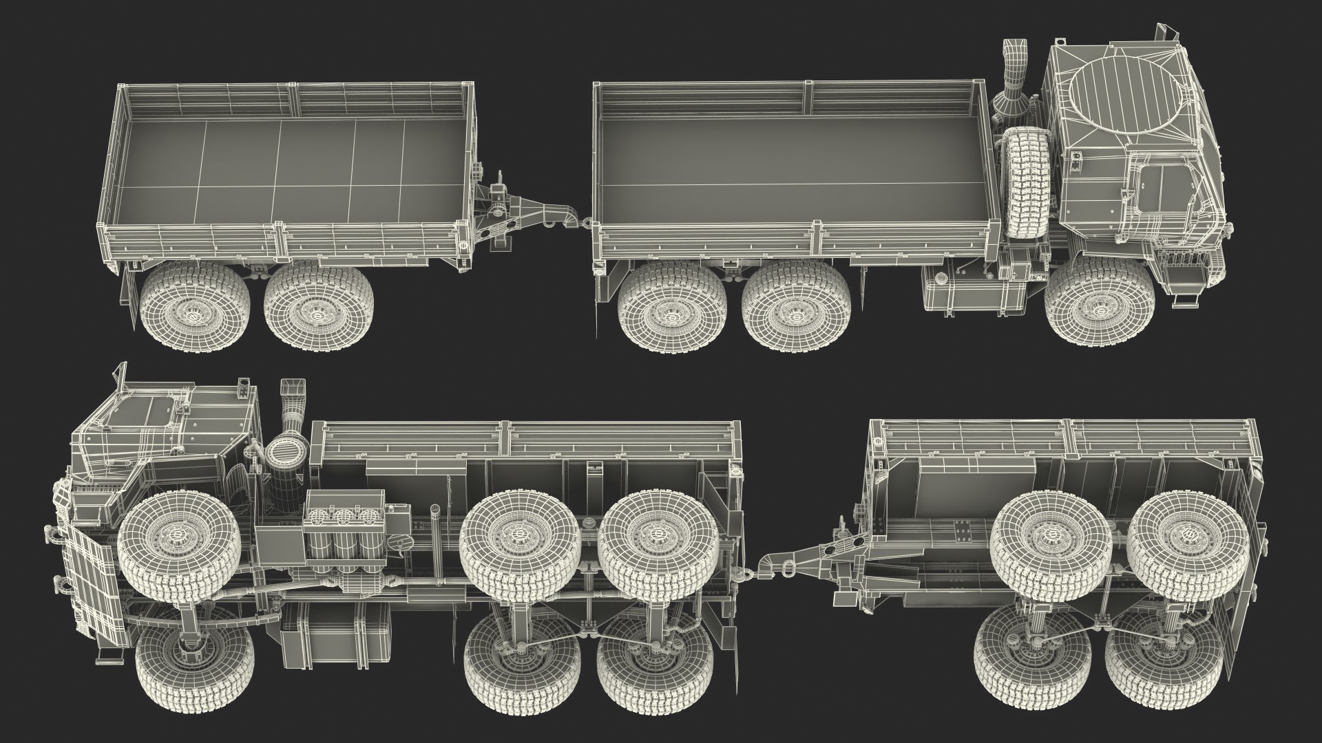 Oshkosh FMTV Camouflage Cargo Truck 6x6 with Drop Side Trailer M1092 Camouflage 3D model