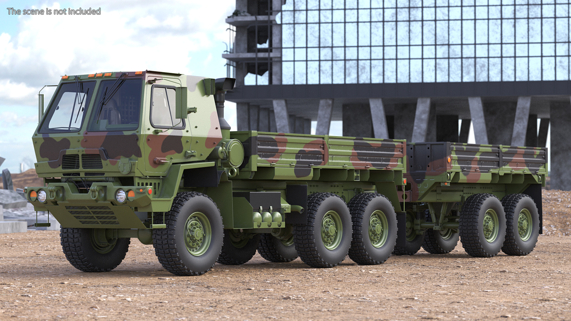 Oshkosh FMTV Camouflage Cargo Truck 6x6 with Drop Side Trailer M1092 Camouflage 3D model