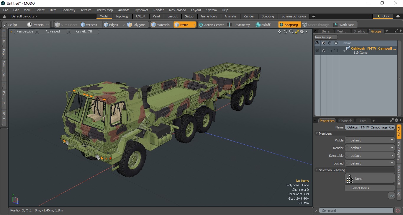 Oshkosh FMTV Camouflage Cargo Truck 6x6 with Drop Side Trailer M1092 Camouflage 3D model