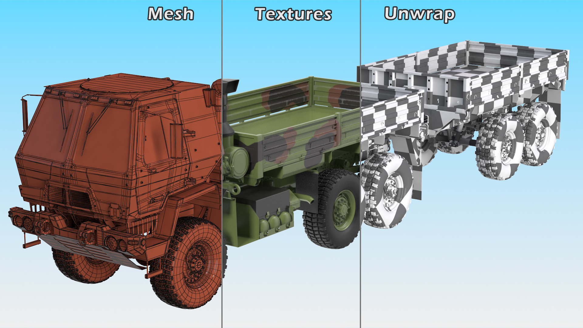 Oshkosh FMTV Camouflage Cargo Truck 6x6 with Drop Side Trailer M1092 Camouflage 3D model