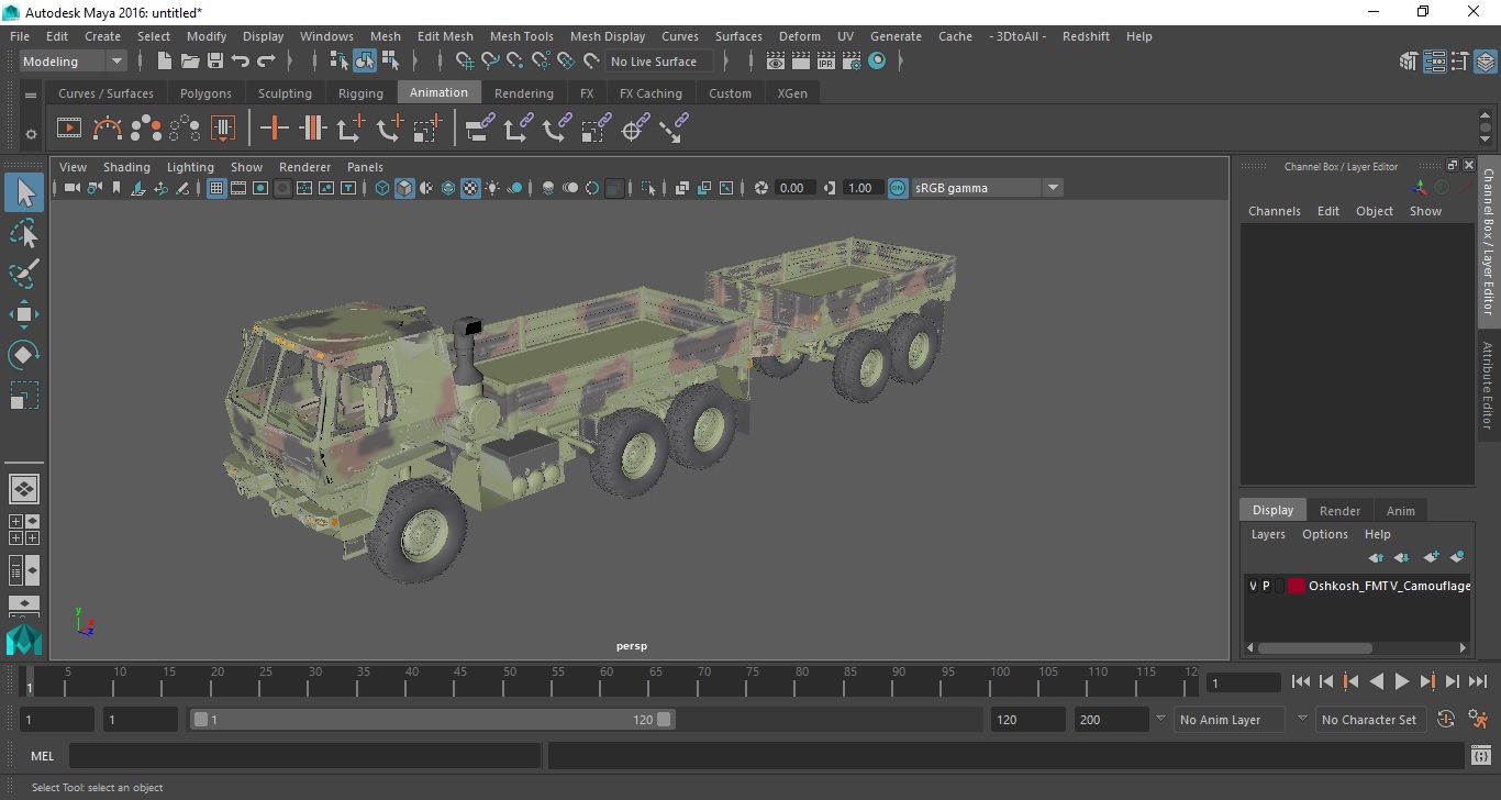 Oshkosh FMTV Camouflage Cargo Truck 6x6 with Drop Side Trailer M1092 Camouflage 3D model