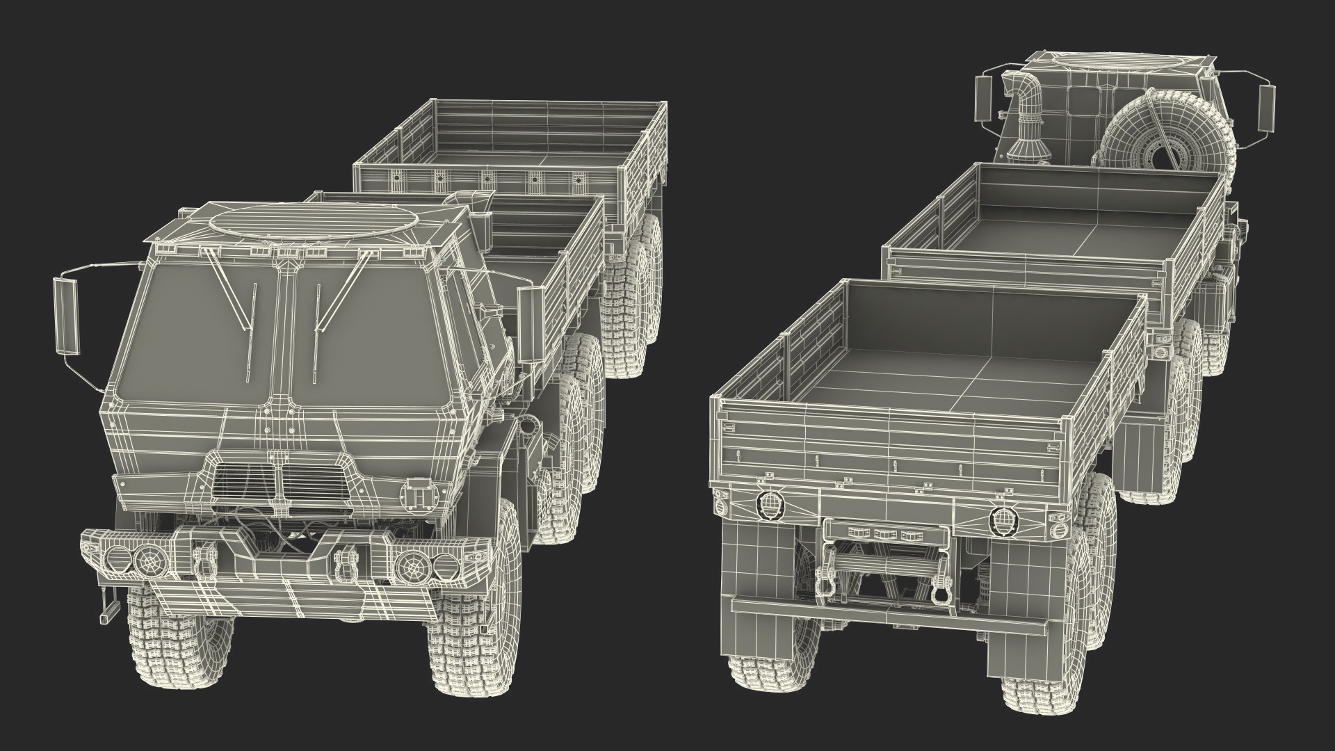 Oshkosh FMTV Camouflage Cargo Truck 6x6 with Drop Side Trailer M1092 Camouflage 3D model