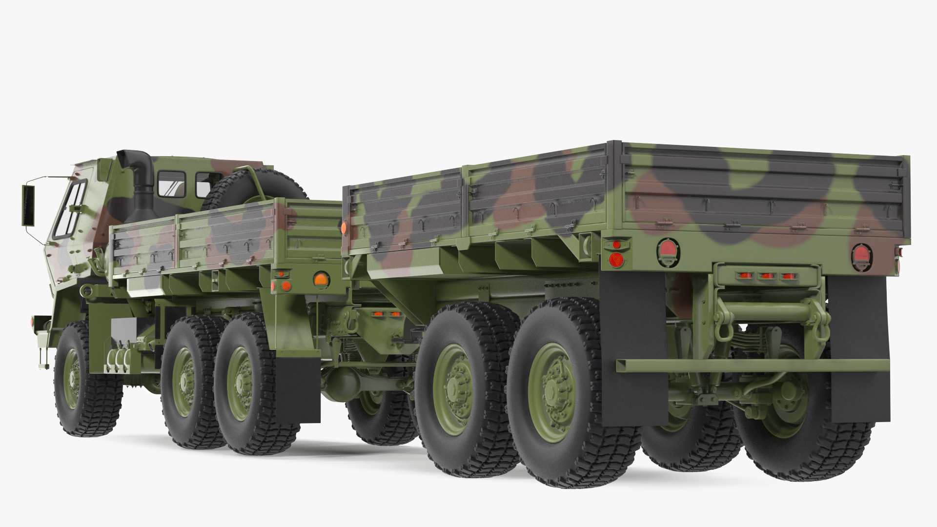 Oshkosh FMTV Camouflage Cargo Truck 6x6 with Drop Side Trailer M1092 Camouflage 3D model