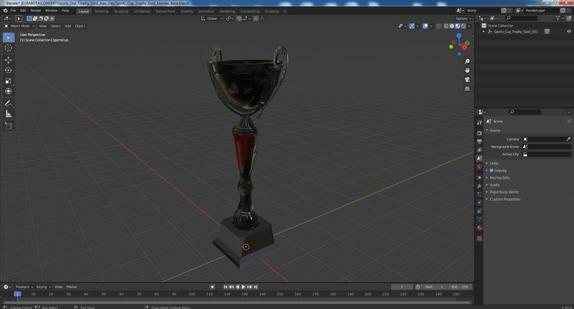 Sports Cup Trophy Gold 3D