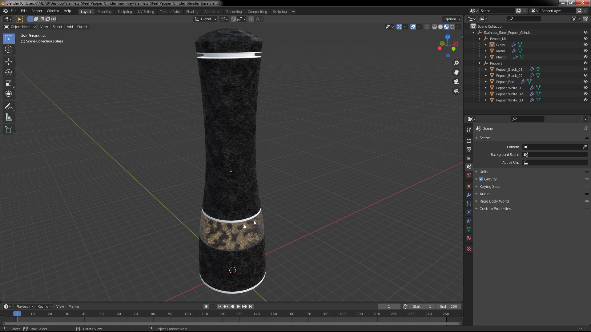 3D model Stainless Steel Pepper Grinder