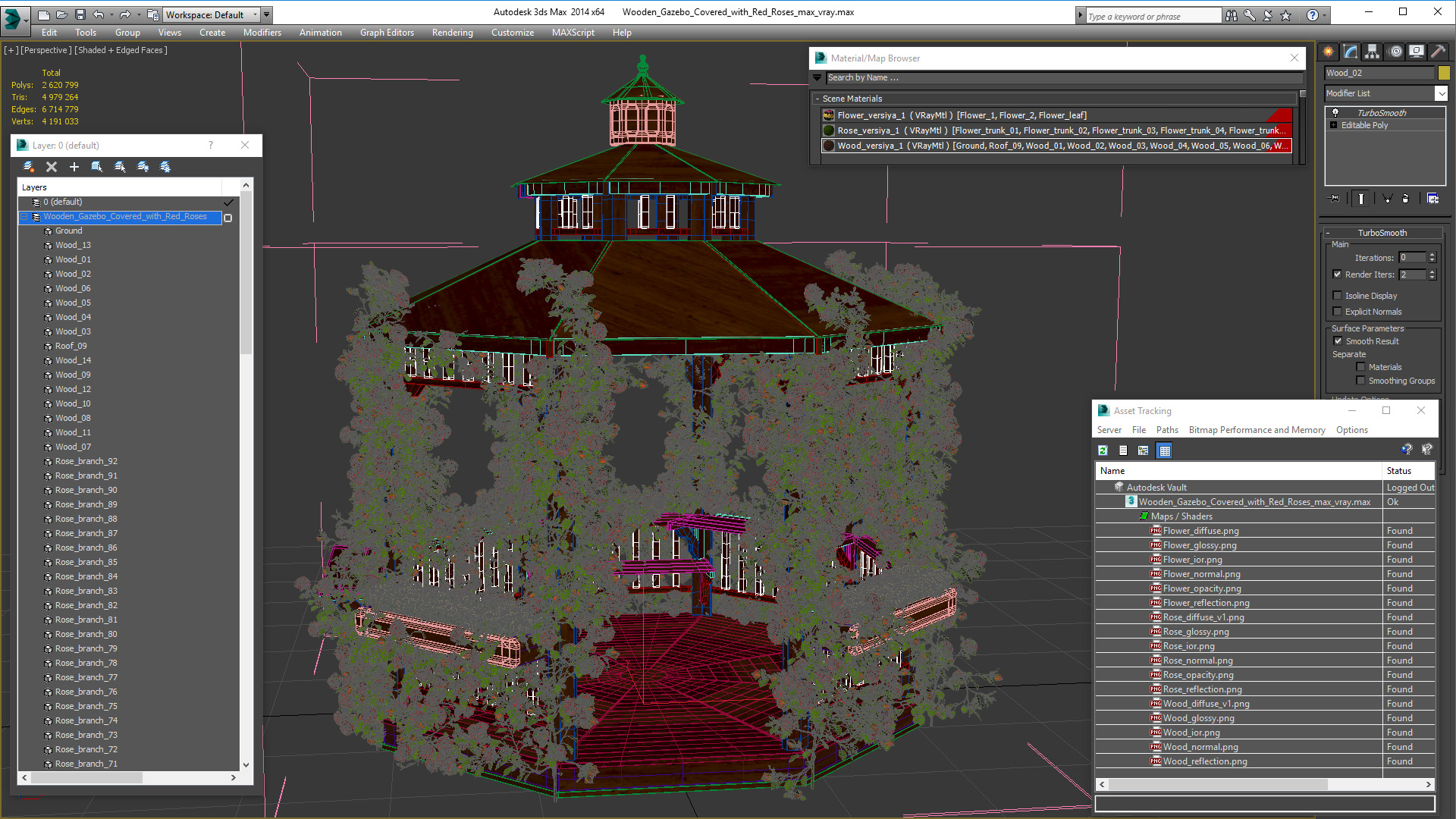 3D Wooden Gazebo Covered with Red Roses