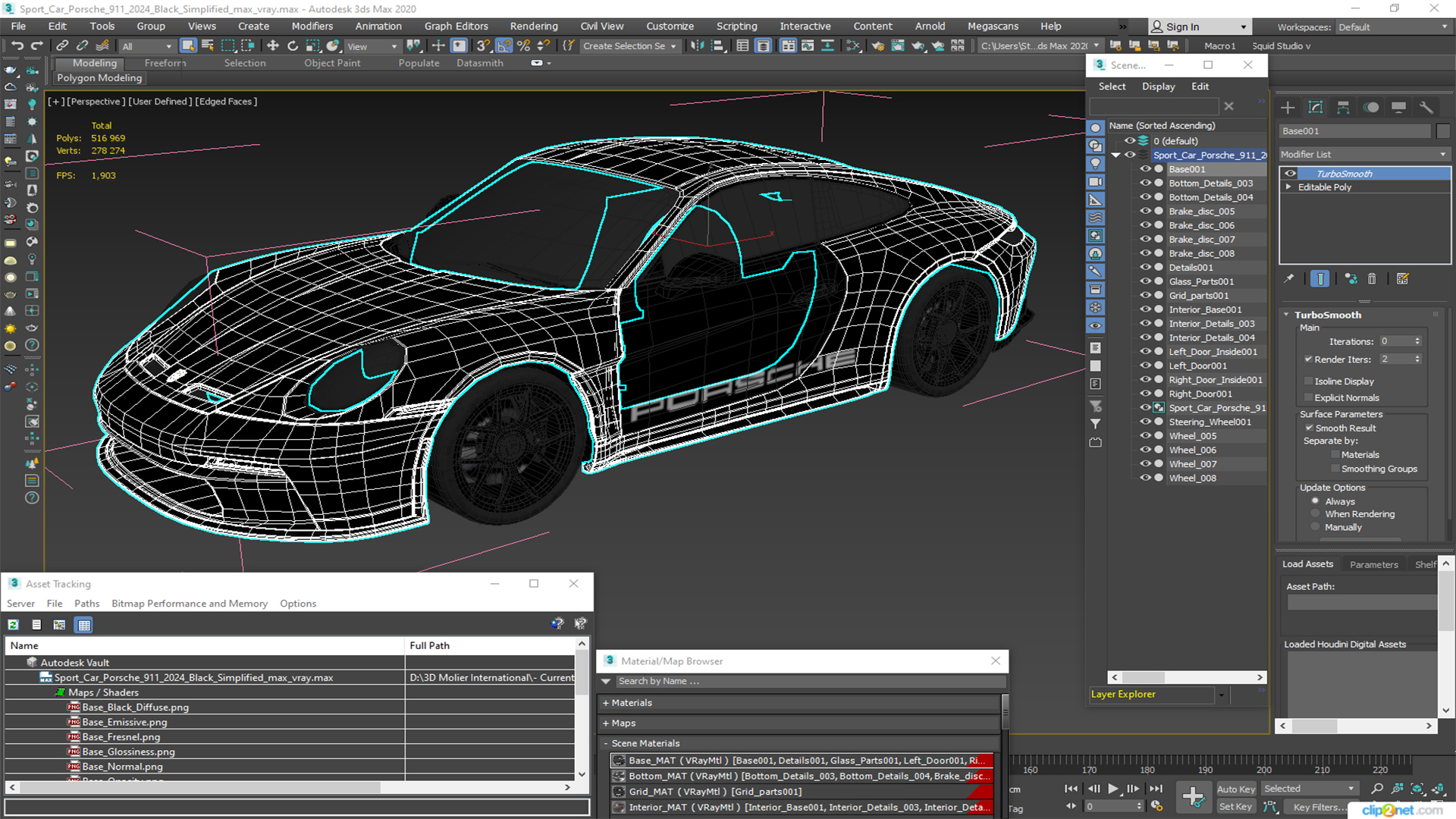 3D Sport Car Porsche 911 2024 Black Simplified model