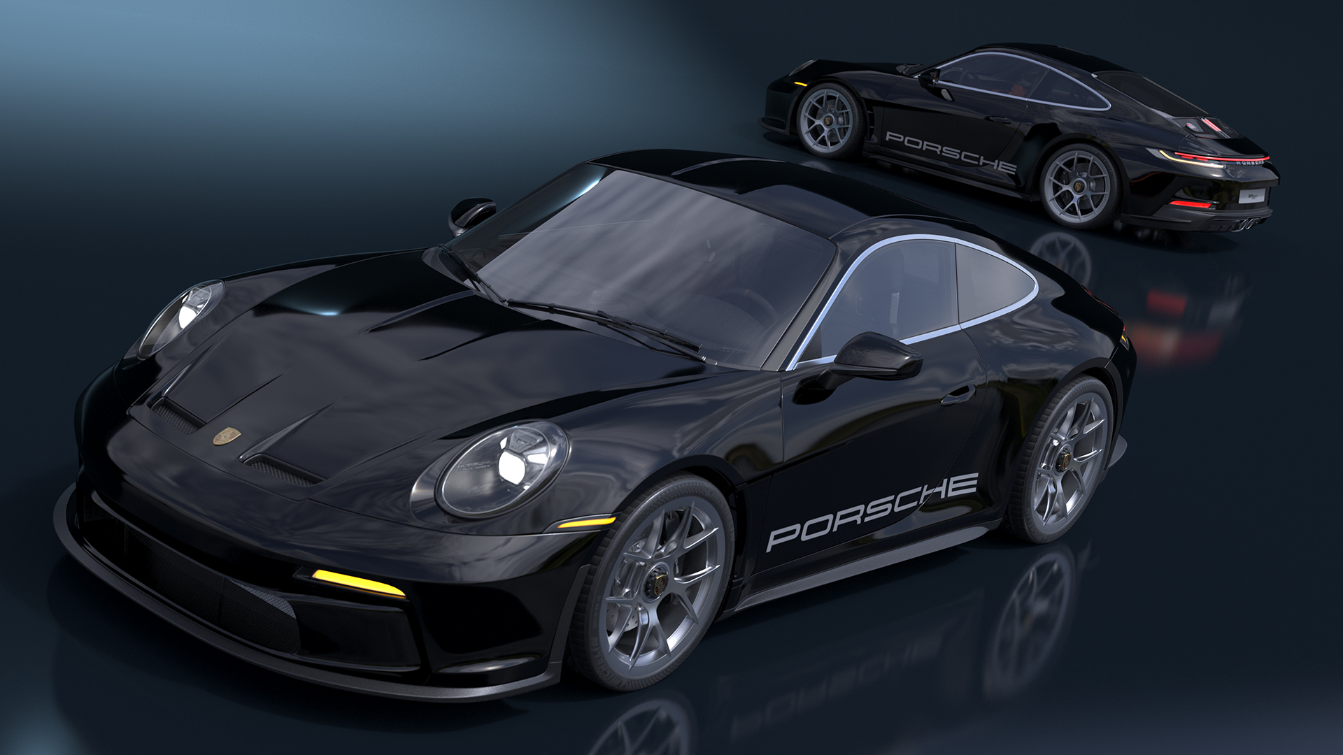 3D Sport Car Porsche 911 2024 Black Simplified model