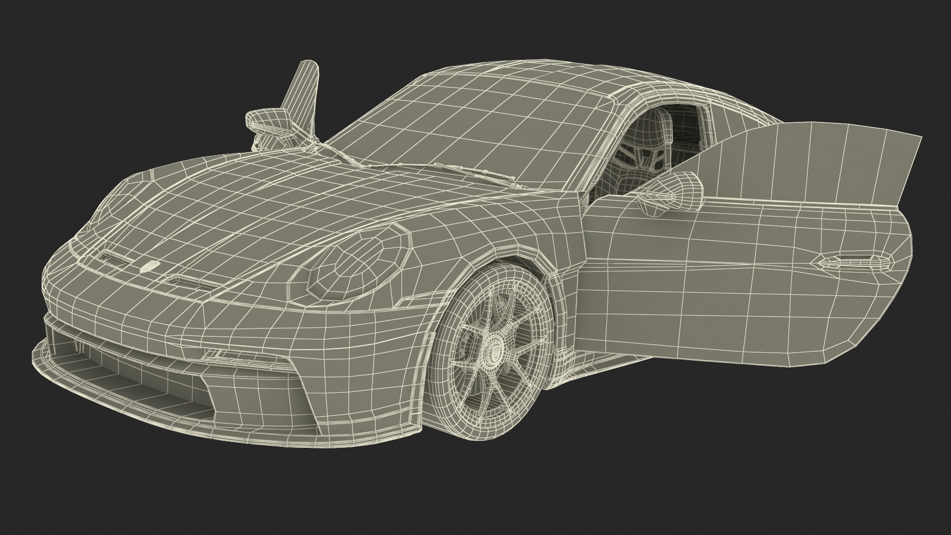 3D Sport Car Porsche 911 2024 Black Simplified model