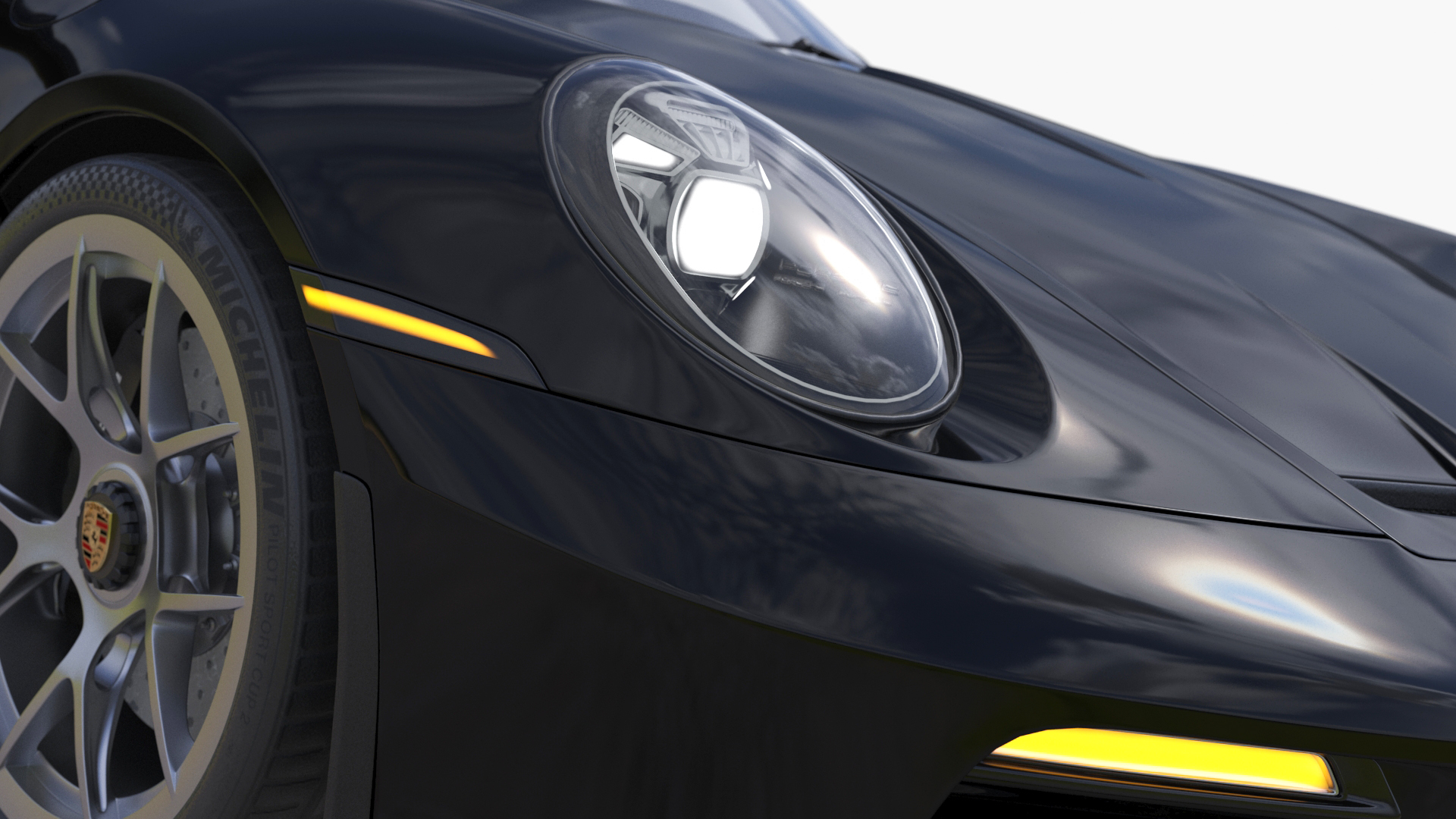 3D Sport Car Porsche 911 2024 Black Simplified model
