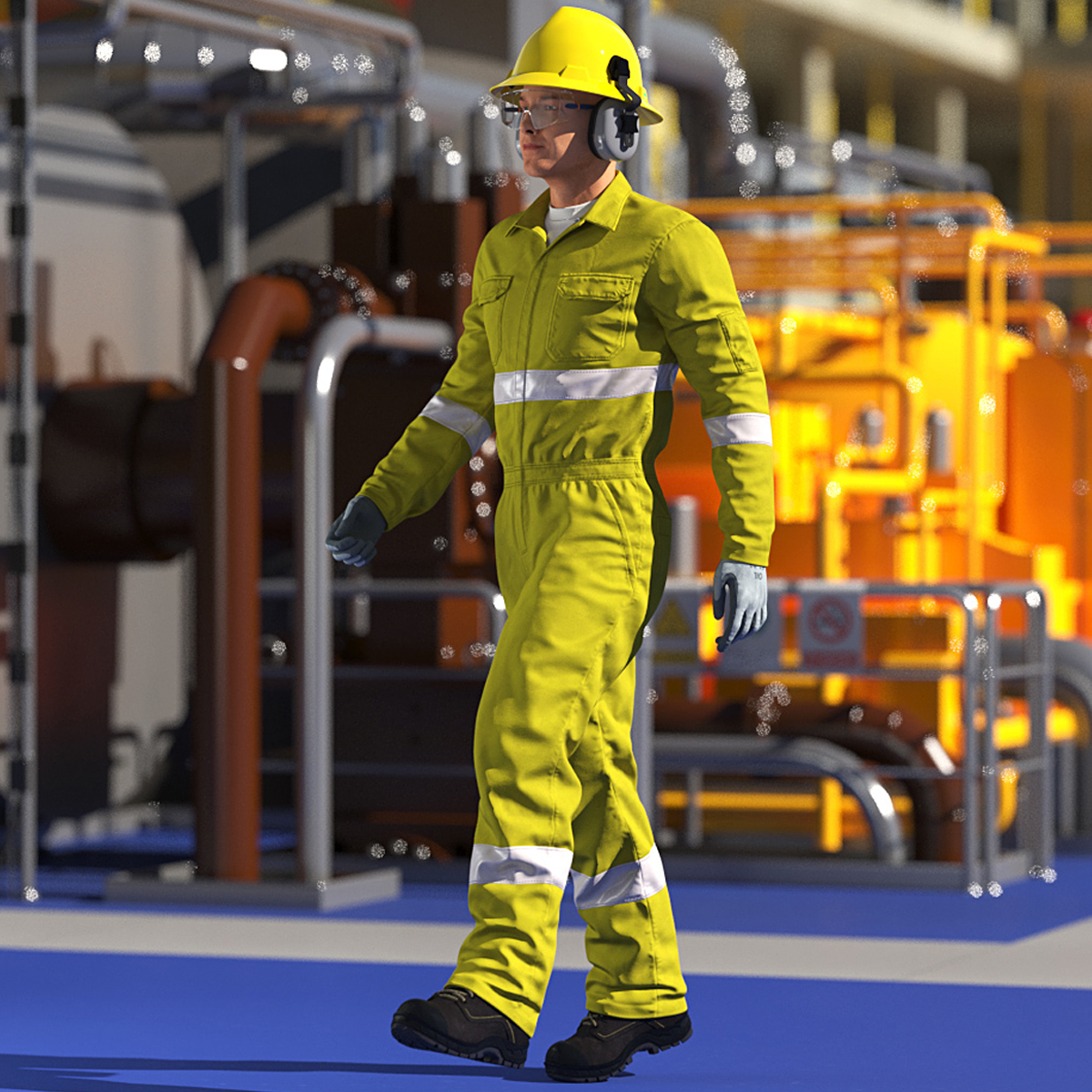 Gas Worker Equipped Walking Pose