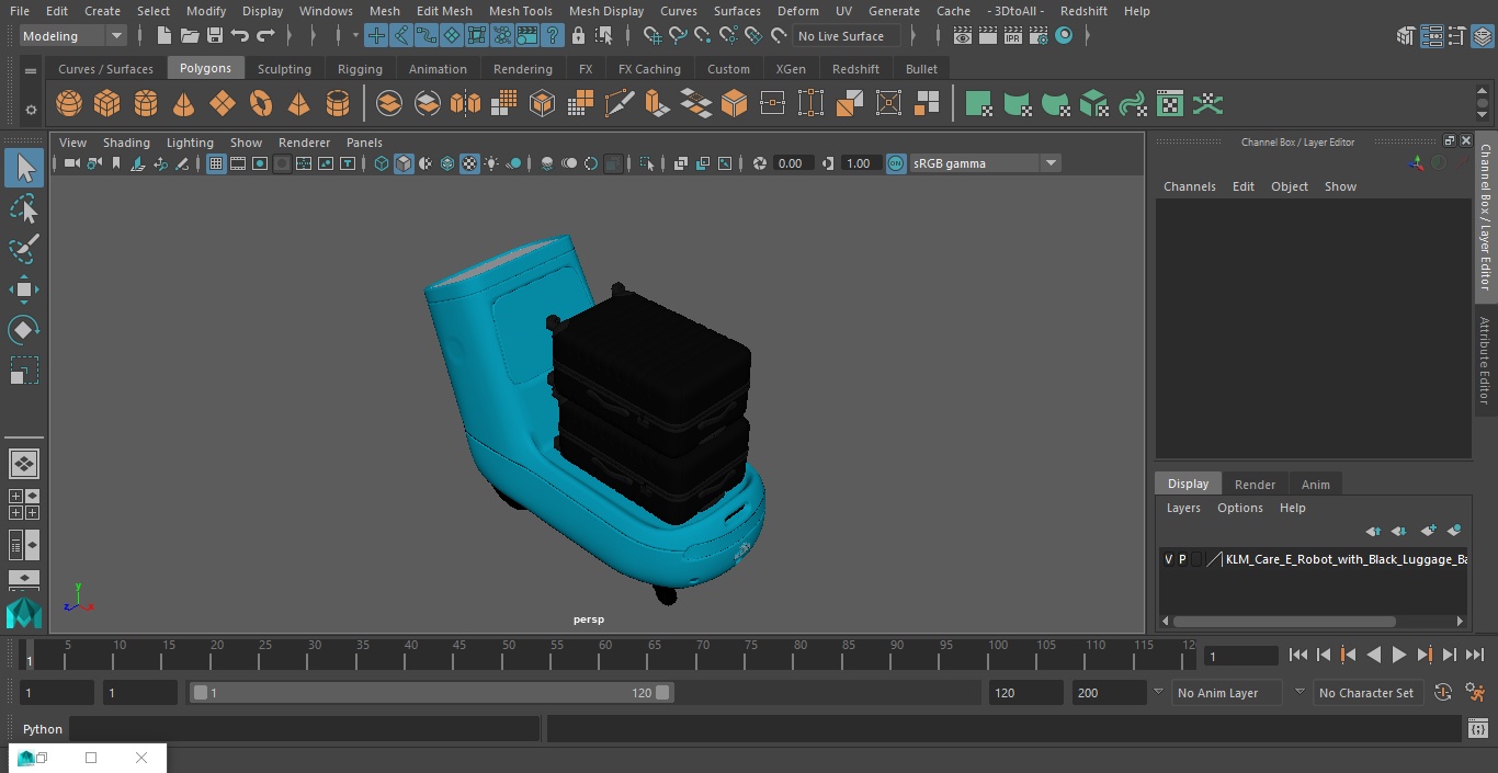 3D model KLM Care E Robot with Black Luggage Bags