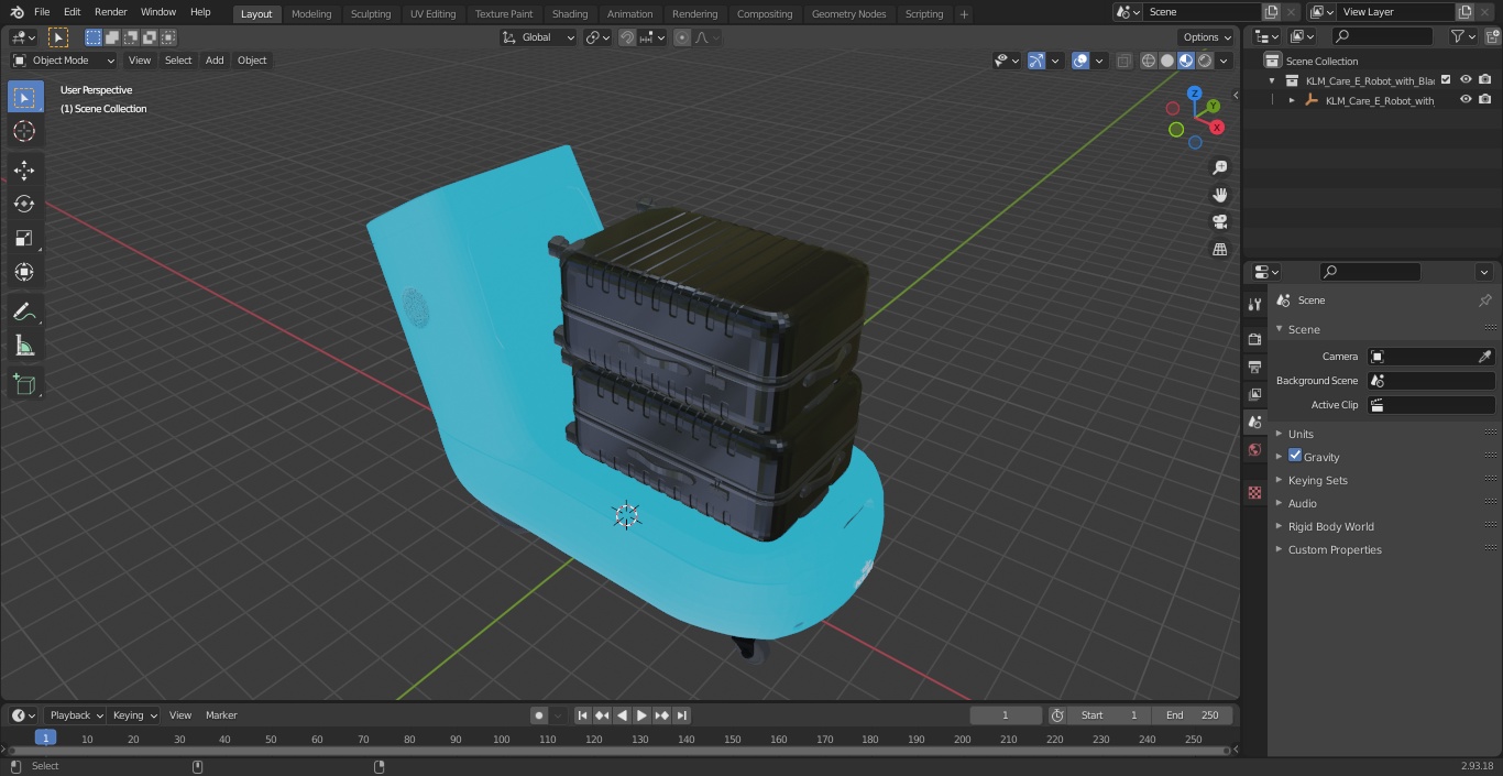 3D model KLM Care E Robot with Black Luggage Bags