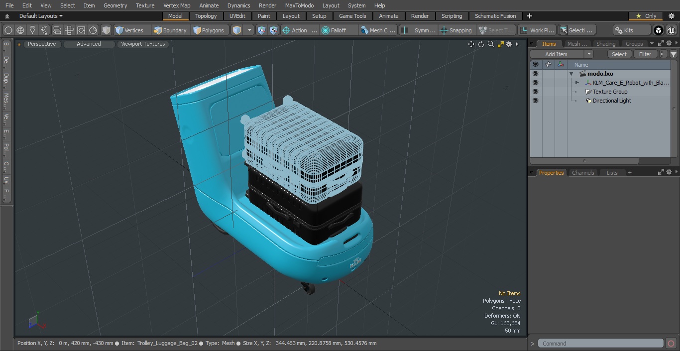 3D model KLM Care E Robot with Black Luggage Bags