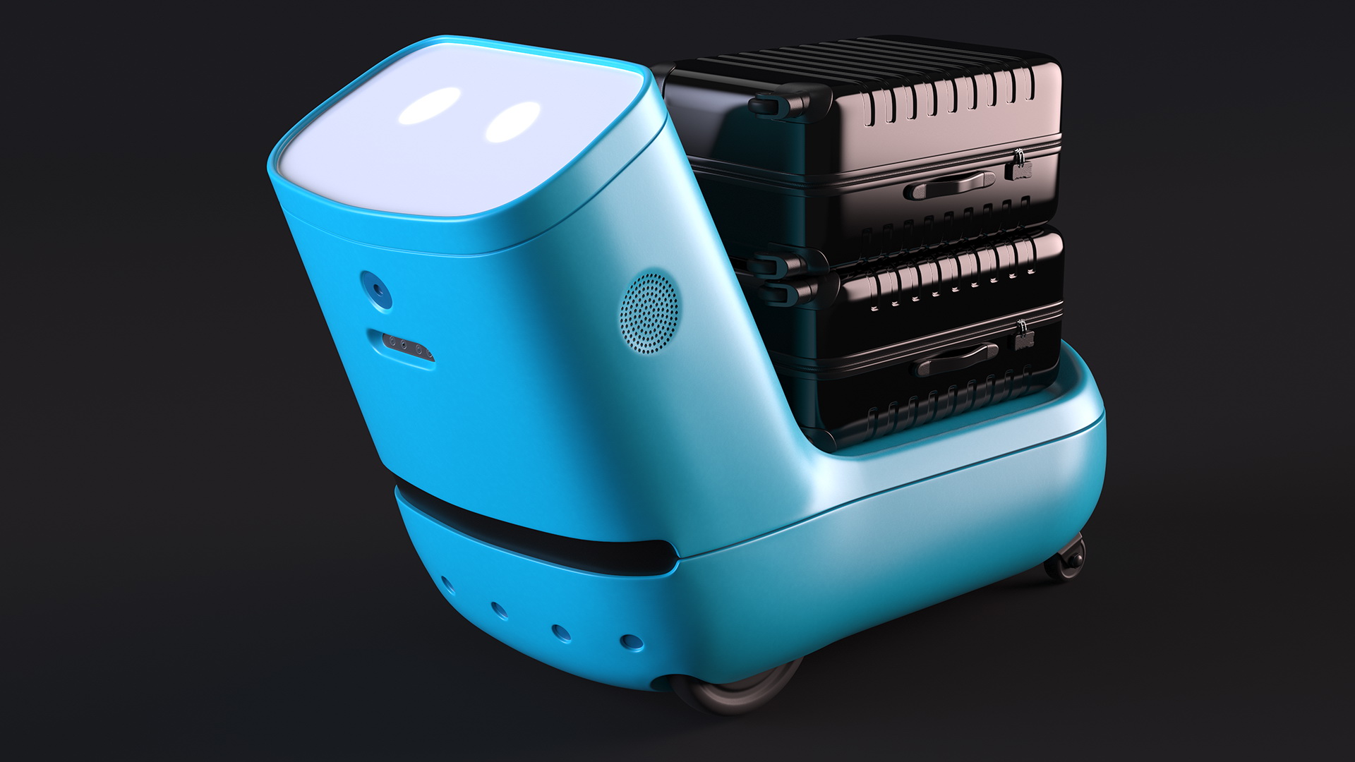 3D model KLM Care E Robot with Black Luggage Bags