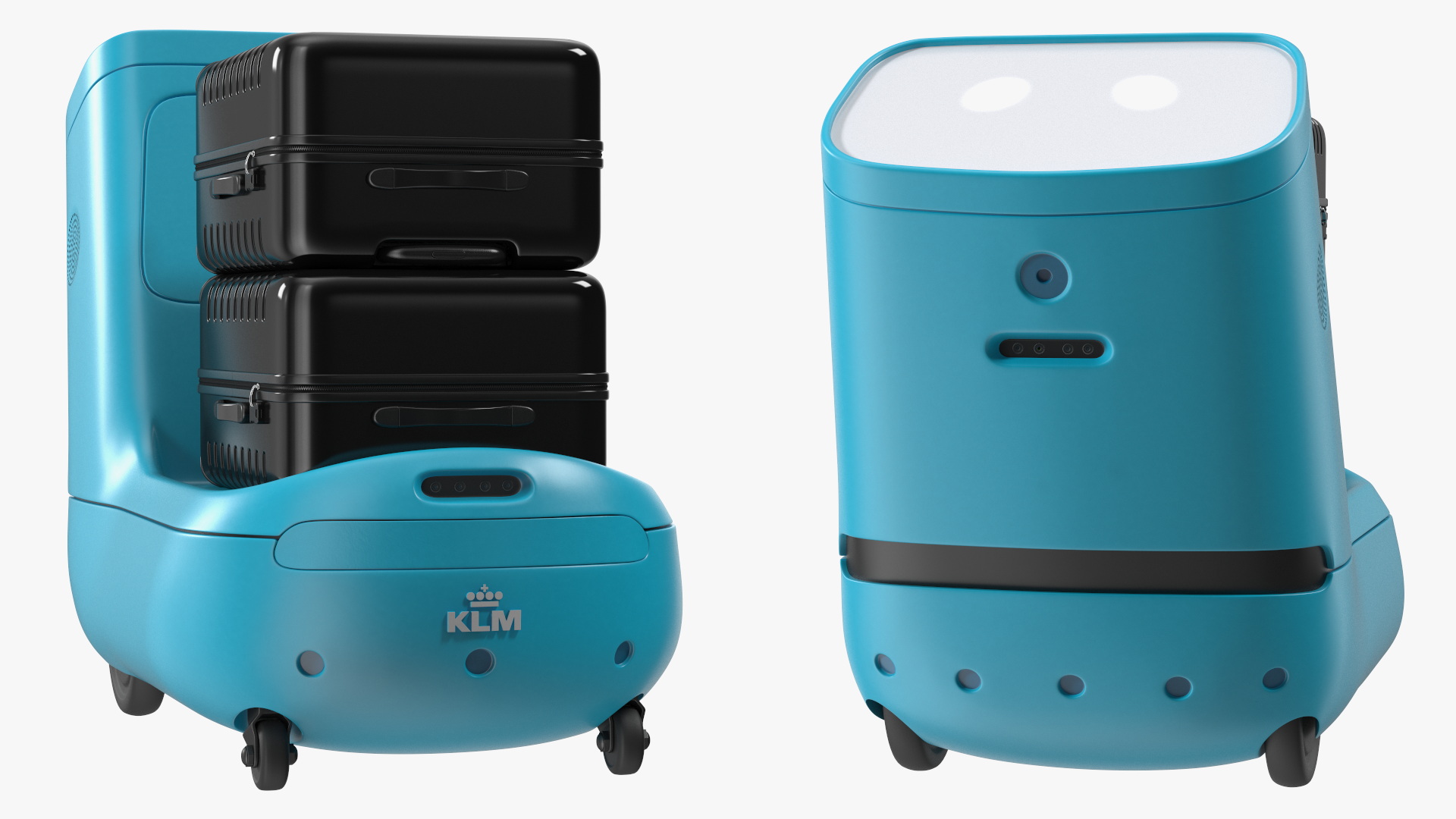 3D model KLM Care E Robot with Black Luggage Bags