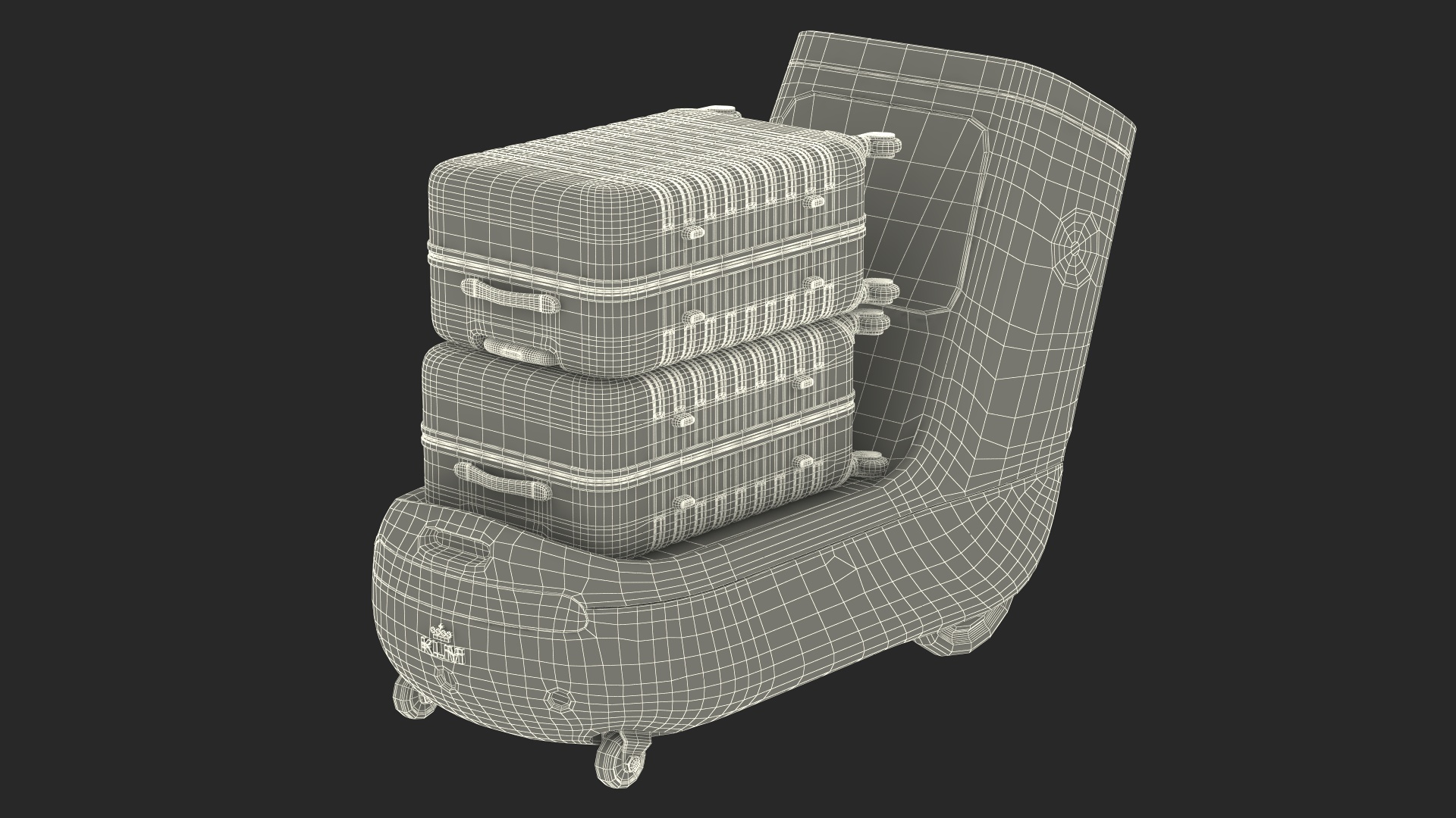 3D model KLM Care E Robot with Black Luggage Bags