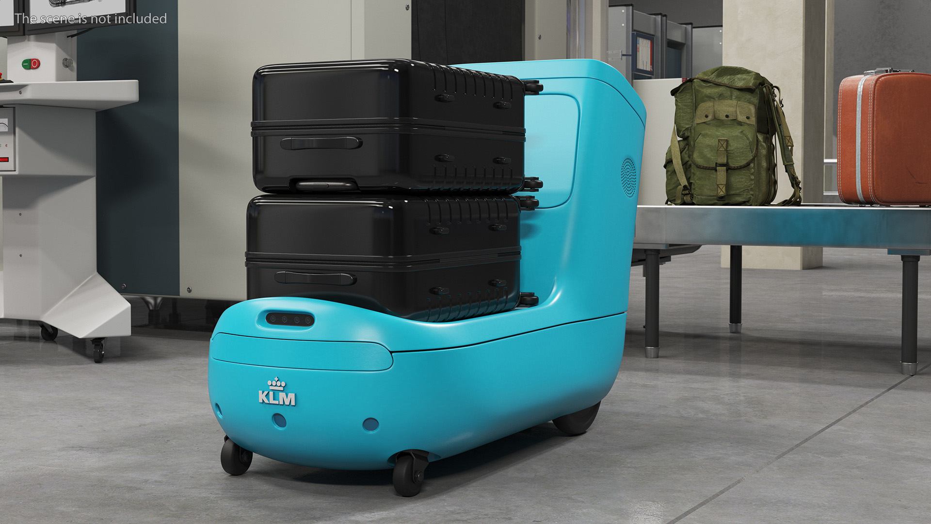 3D model KLM Care E Robot with Black Luggage Bags