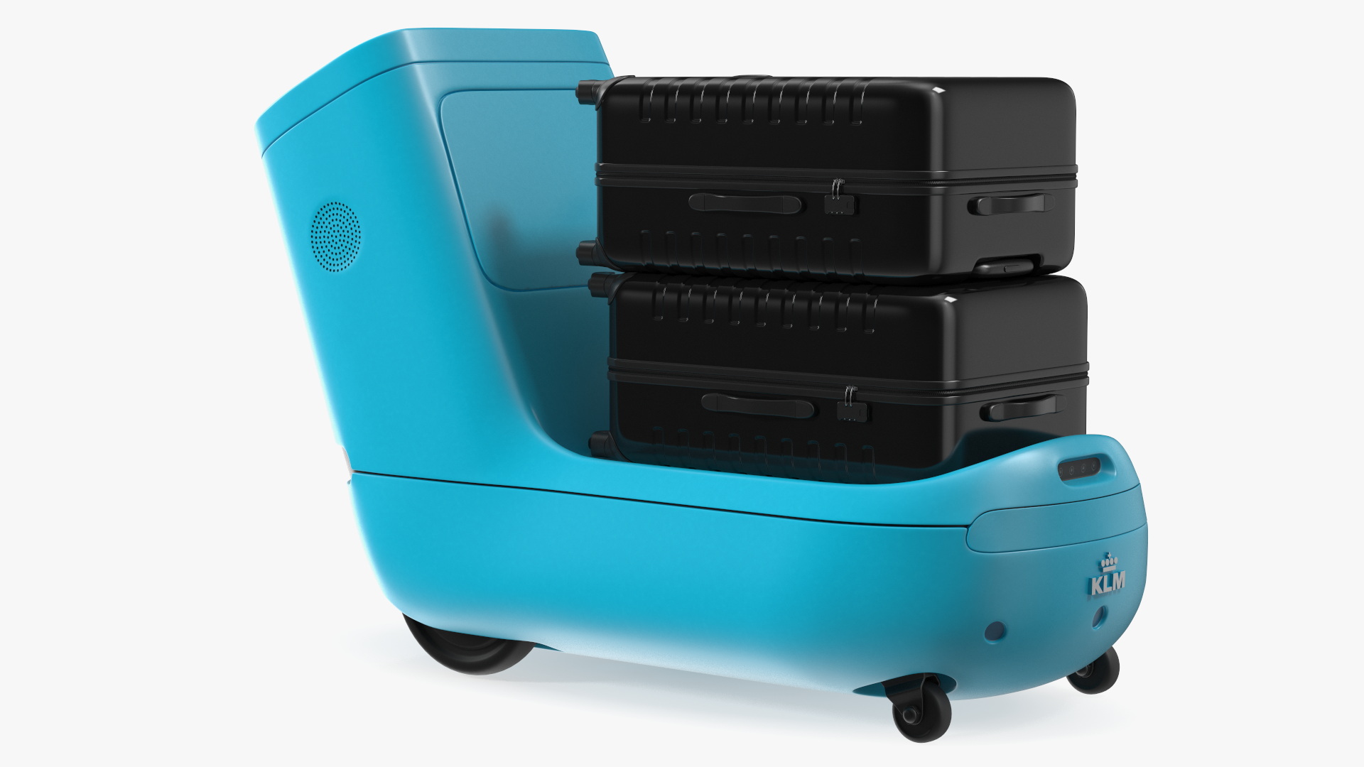 3D model KLM Care E Robot with Black Luggage Bags