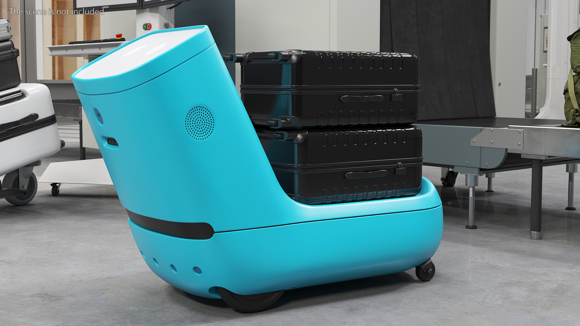 3D model KLM Care E Robot with Black Luggage Bags