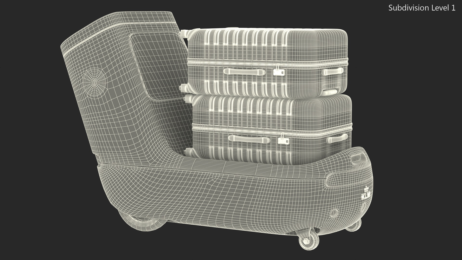 3D model KLM Care E Robot with Black Luggage Bags