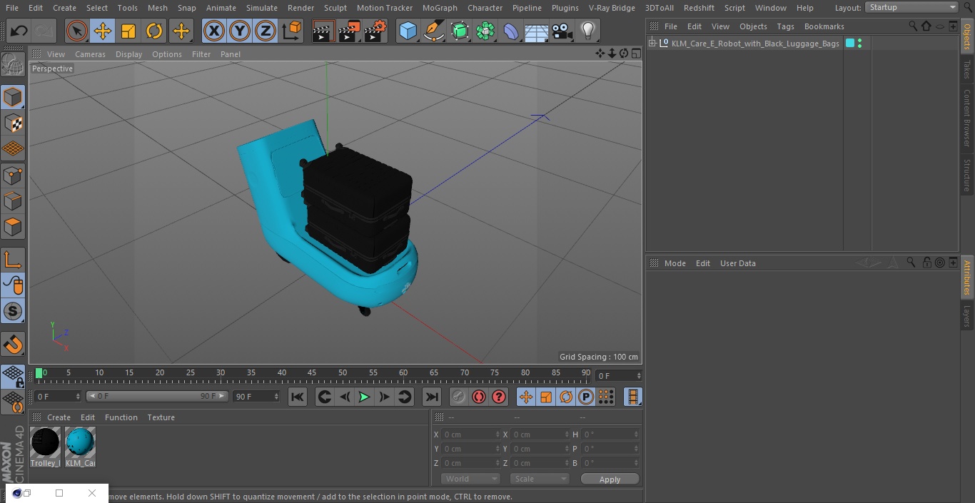 3D model KLM Care E Robot with Black Luggage Bags