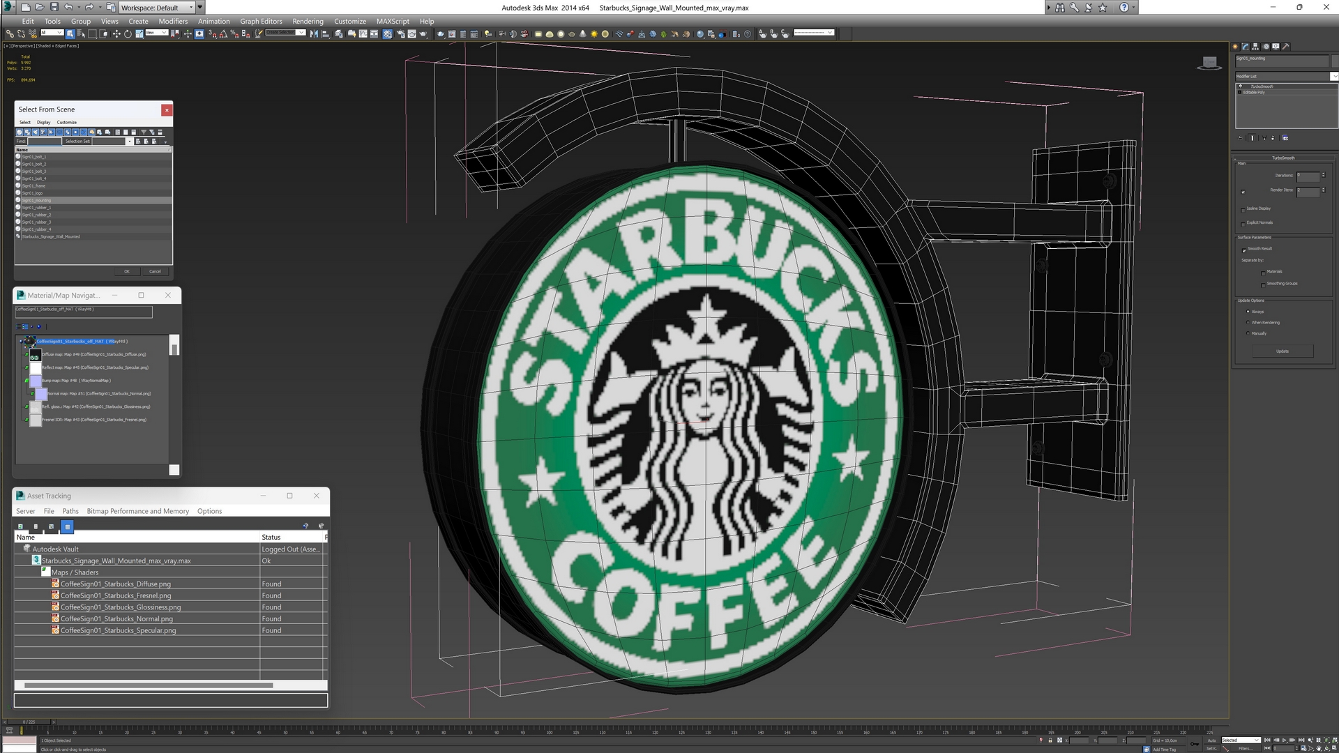 3D model Starbucks Signage Wall Mounted