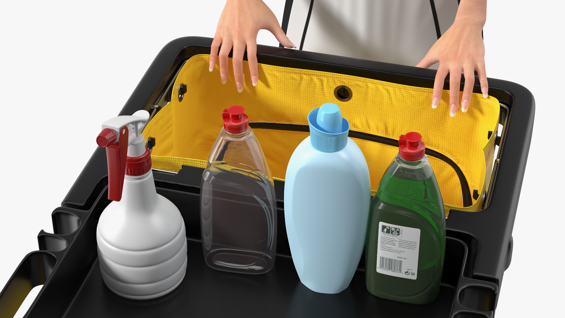 Housekeeping Maid With Multi Shelf Cleaning Cart Fur 3D