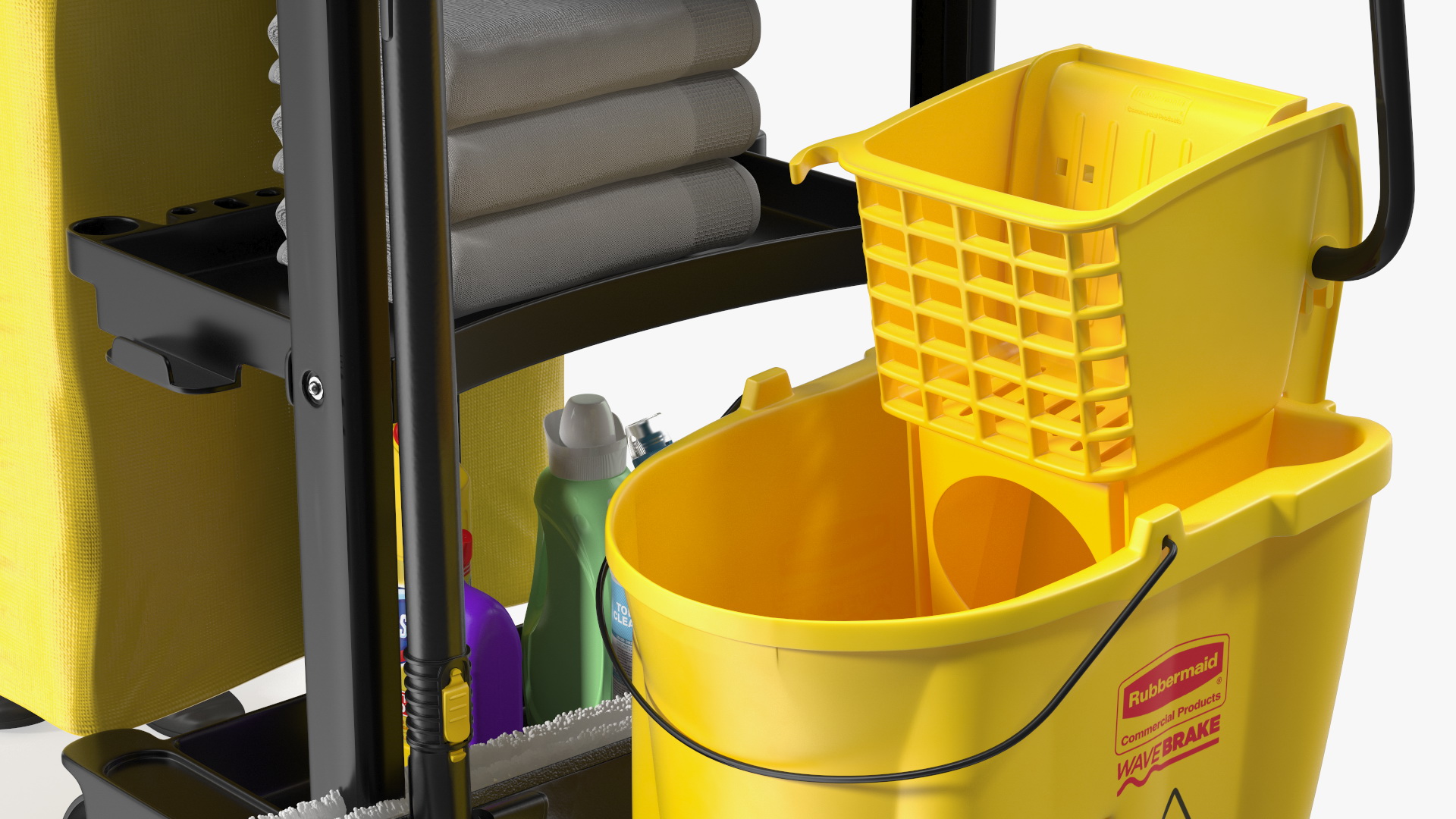 Housekeeping Maid With Multi Shelf Cleaning Cart Fur 3D