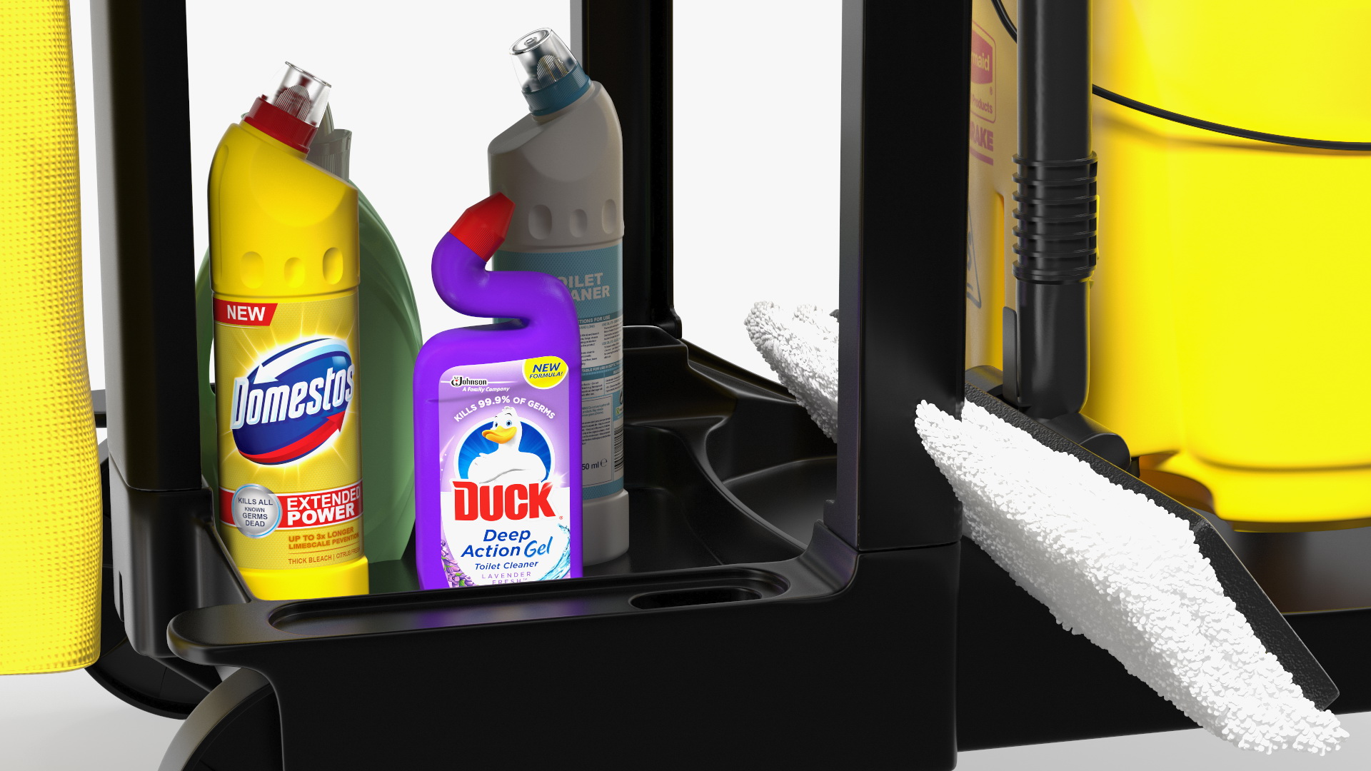 Housekeeping Maid With Multi Shelf Cleaning Cart Fur 3D