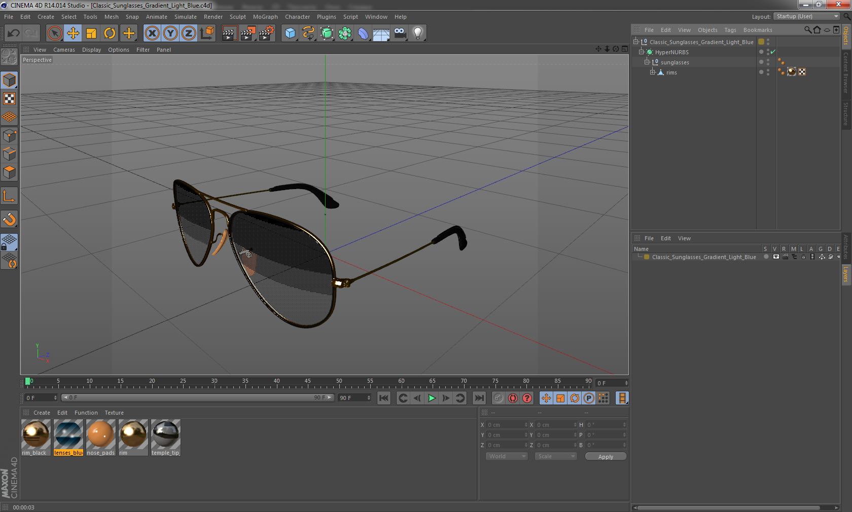 3D Classic Sunglasses Gradient Light Blue model