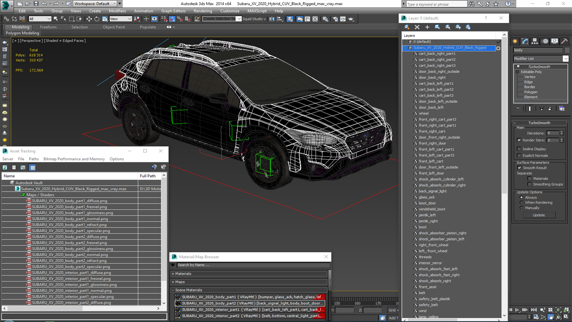 3D Subaru XV 2020 Hybrid CUV Black Rigged model
