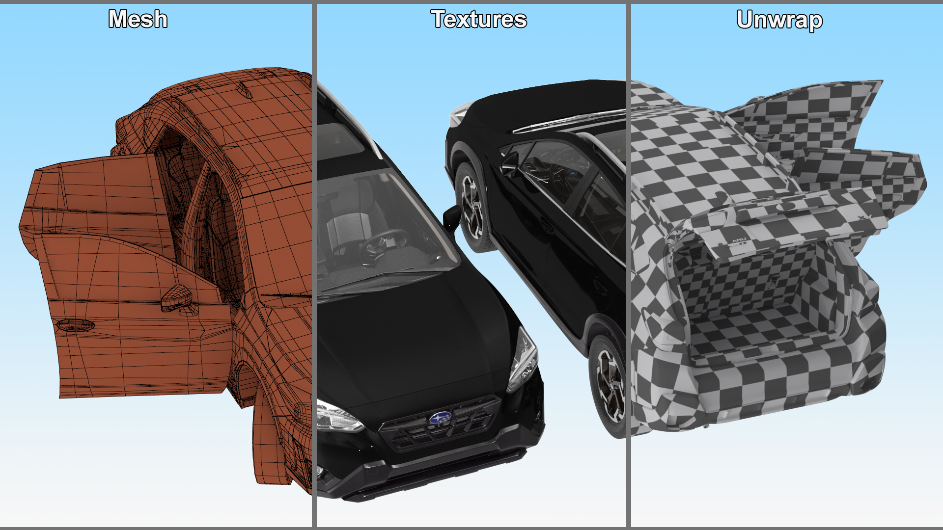 3D Subaru XV 2020 Hybrid CUV Black Rigged model