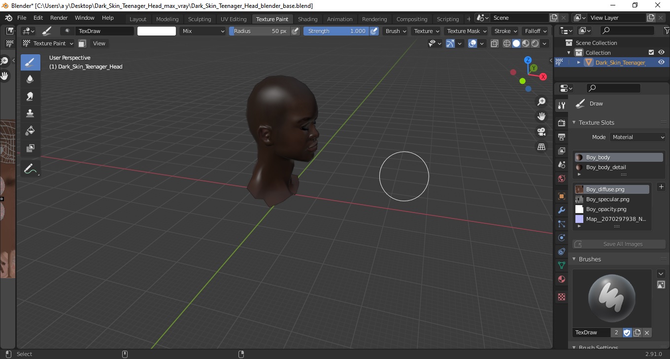 3D Dark Skin Teenager Head model