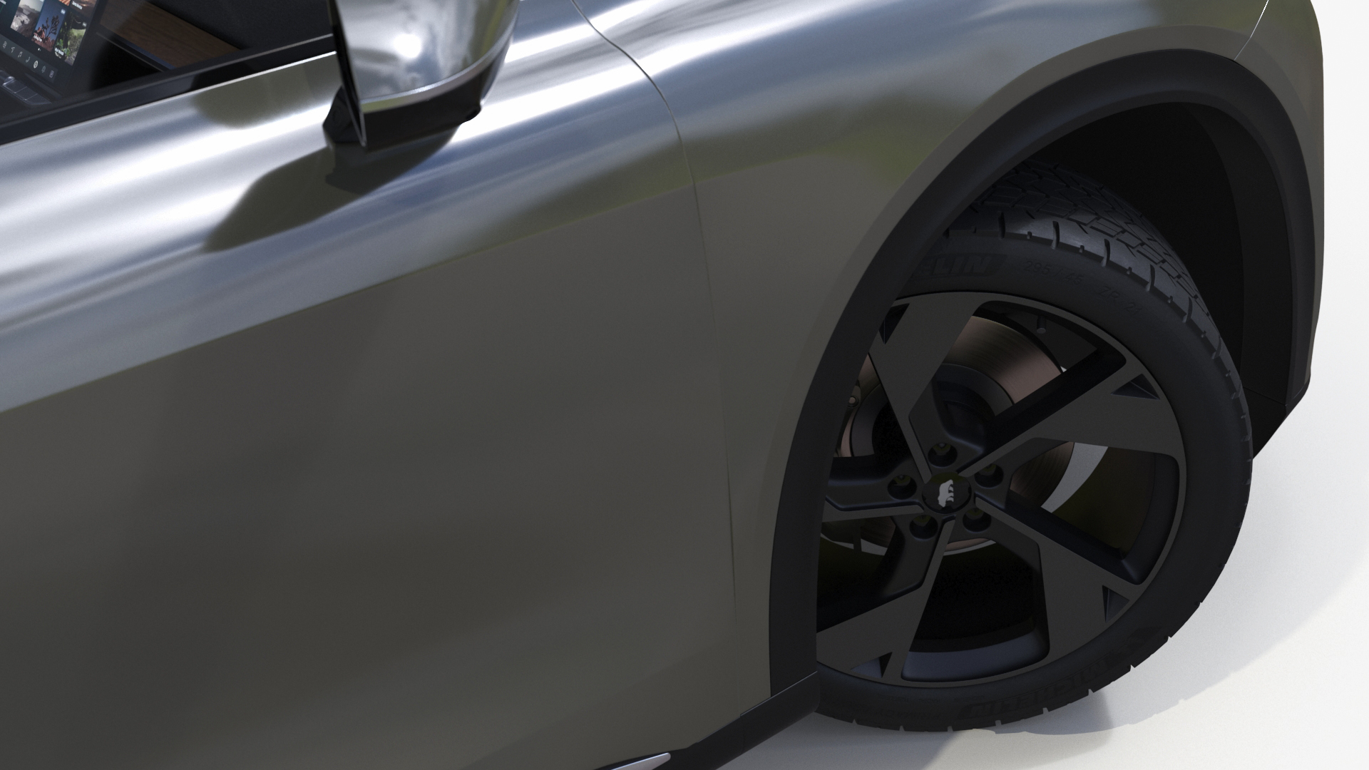 Lucid Gravity Olive Colored Electric SUV with Lights Off Rigged for Maya 3D