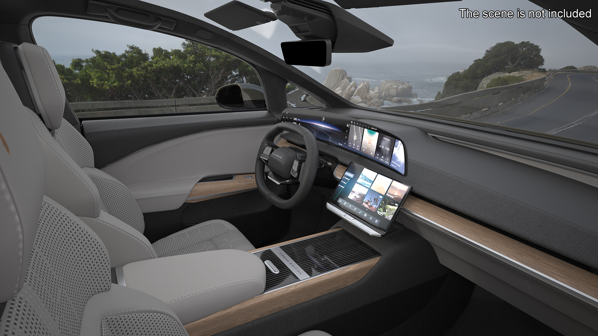 Lucid Gravity Olive Colored Electric SUV with Lights Off Rigged for Maya 3D