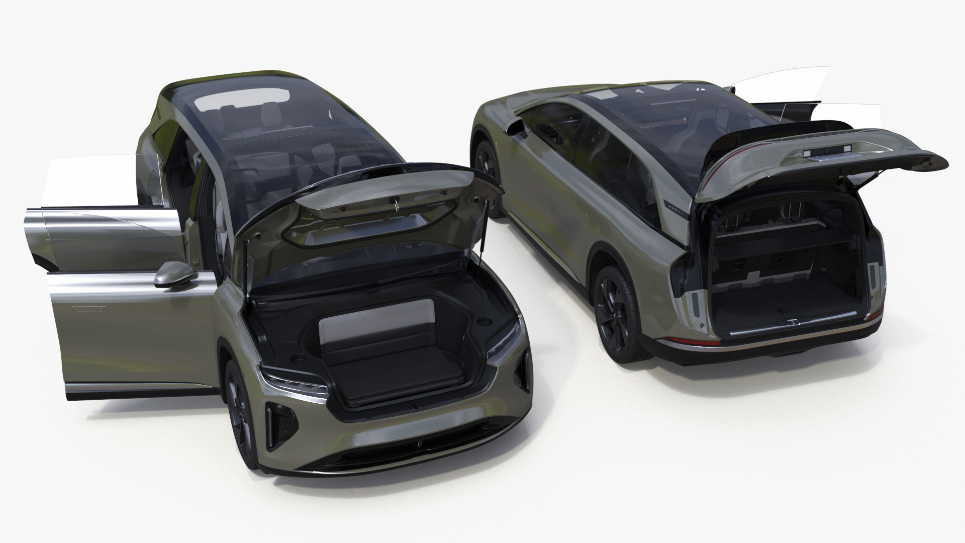 Lucid Gravity Olive Colored Electric SUV with Lights Off Rigged for Maya 3D