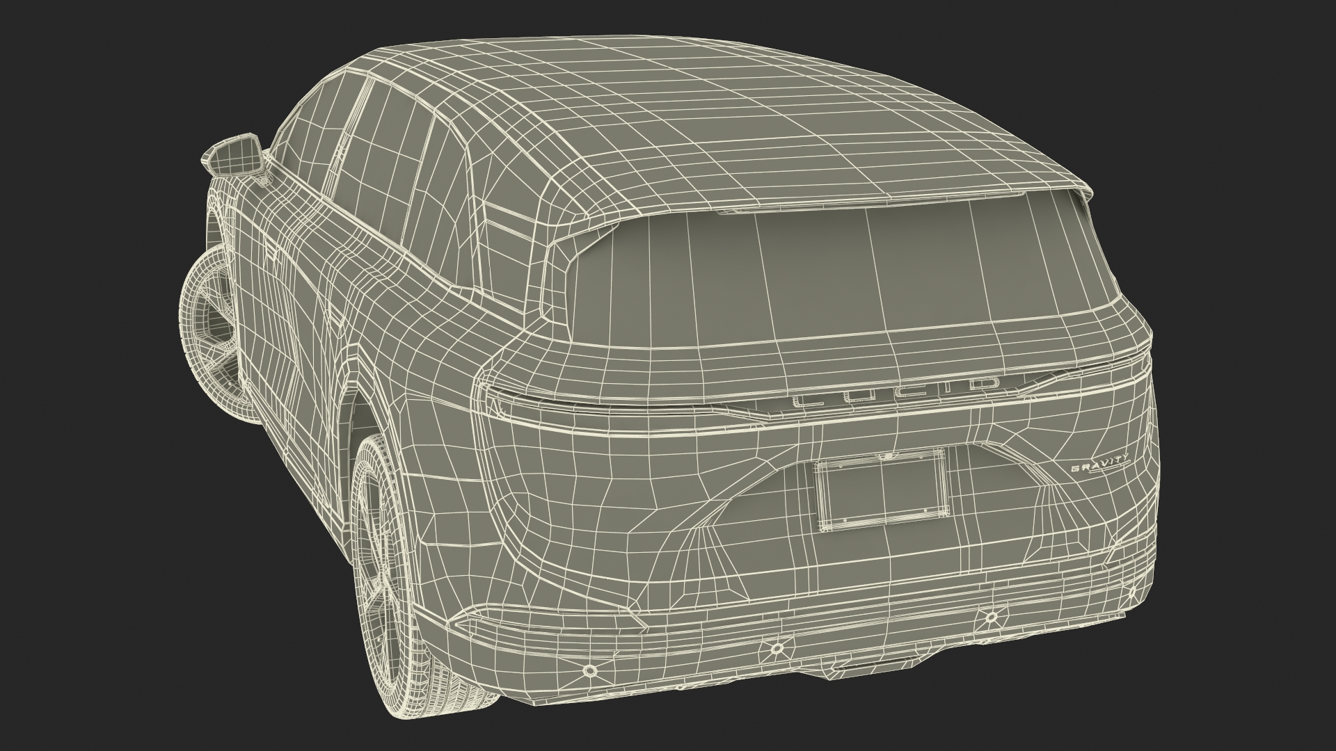 Lucid Gravity Olive Colored Electric SUV with Lights Off Rigged for Maya 3D