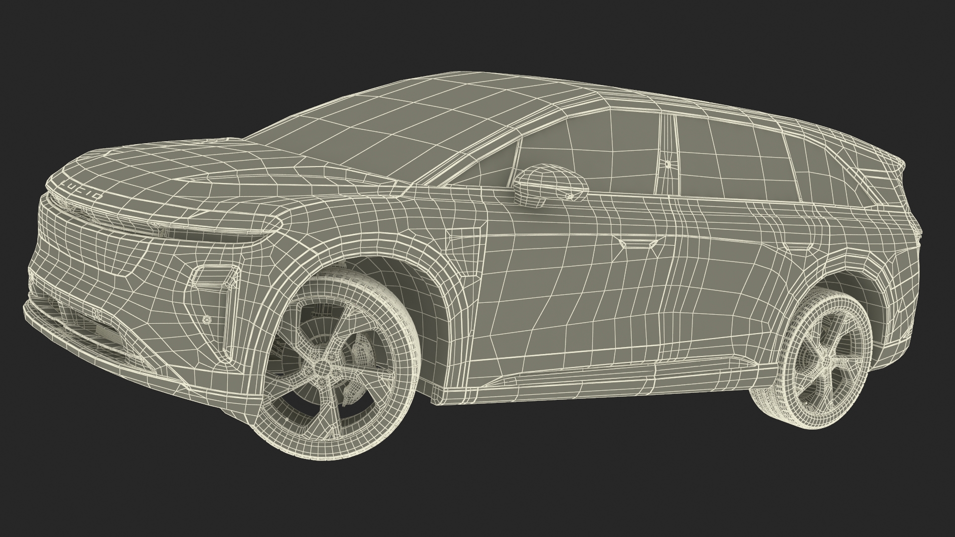 Lucid Gravity Olive Colored Electric SUV with Lights Off Rigged for Maya 3D