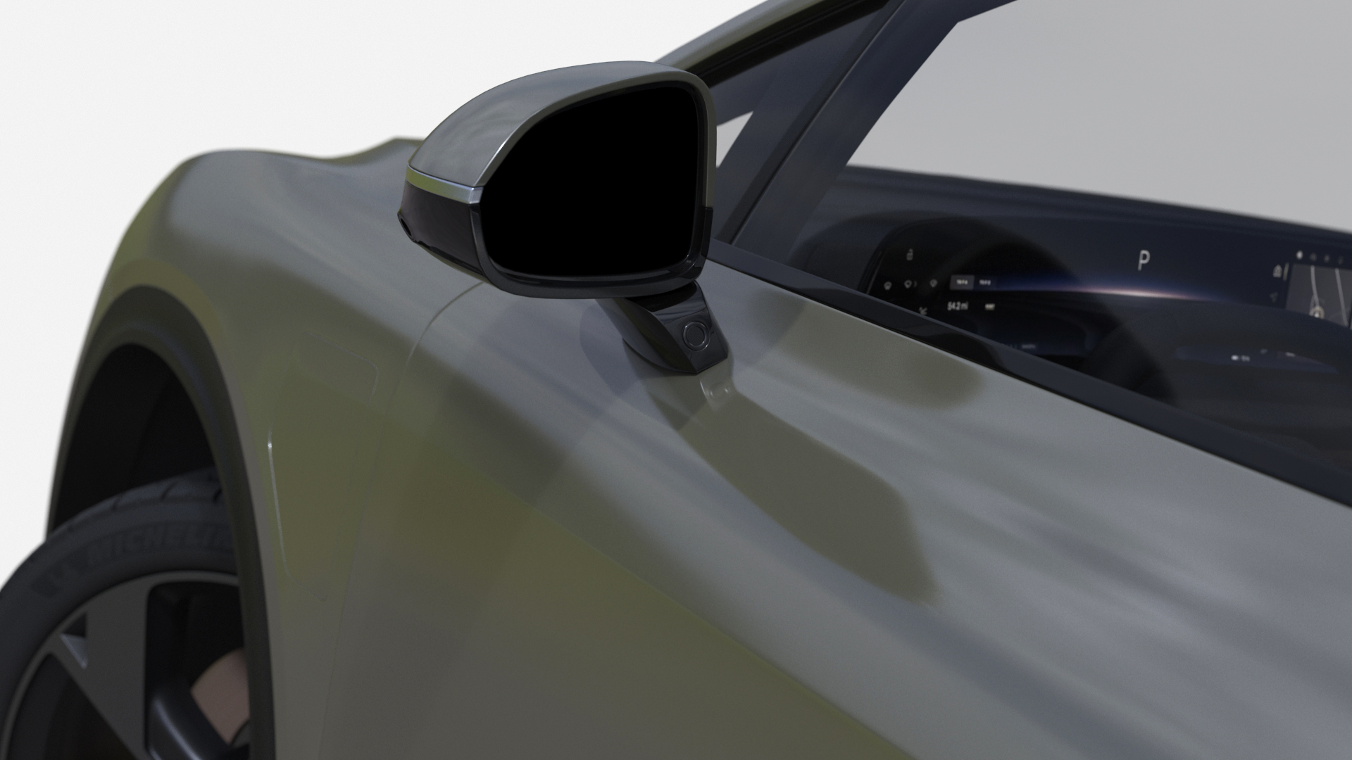 Lucid Gravity Olive Colored Electric SUV with Lights Off Rigged for Maya 3D
