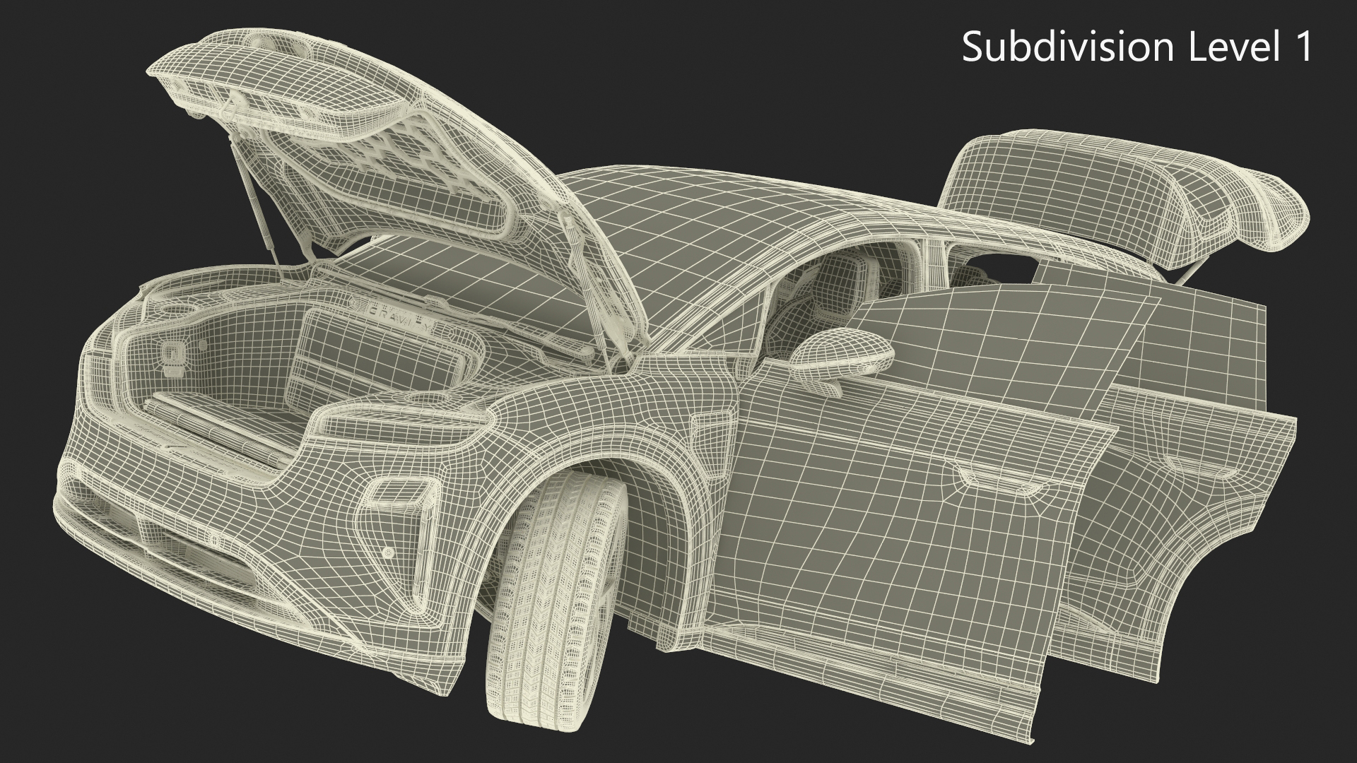 Lucid Gravity Olive Colored Electric SUV with Lights Off Rigged for Maya 3D