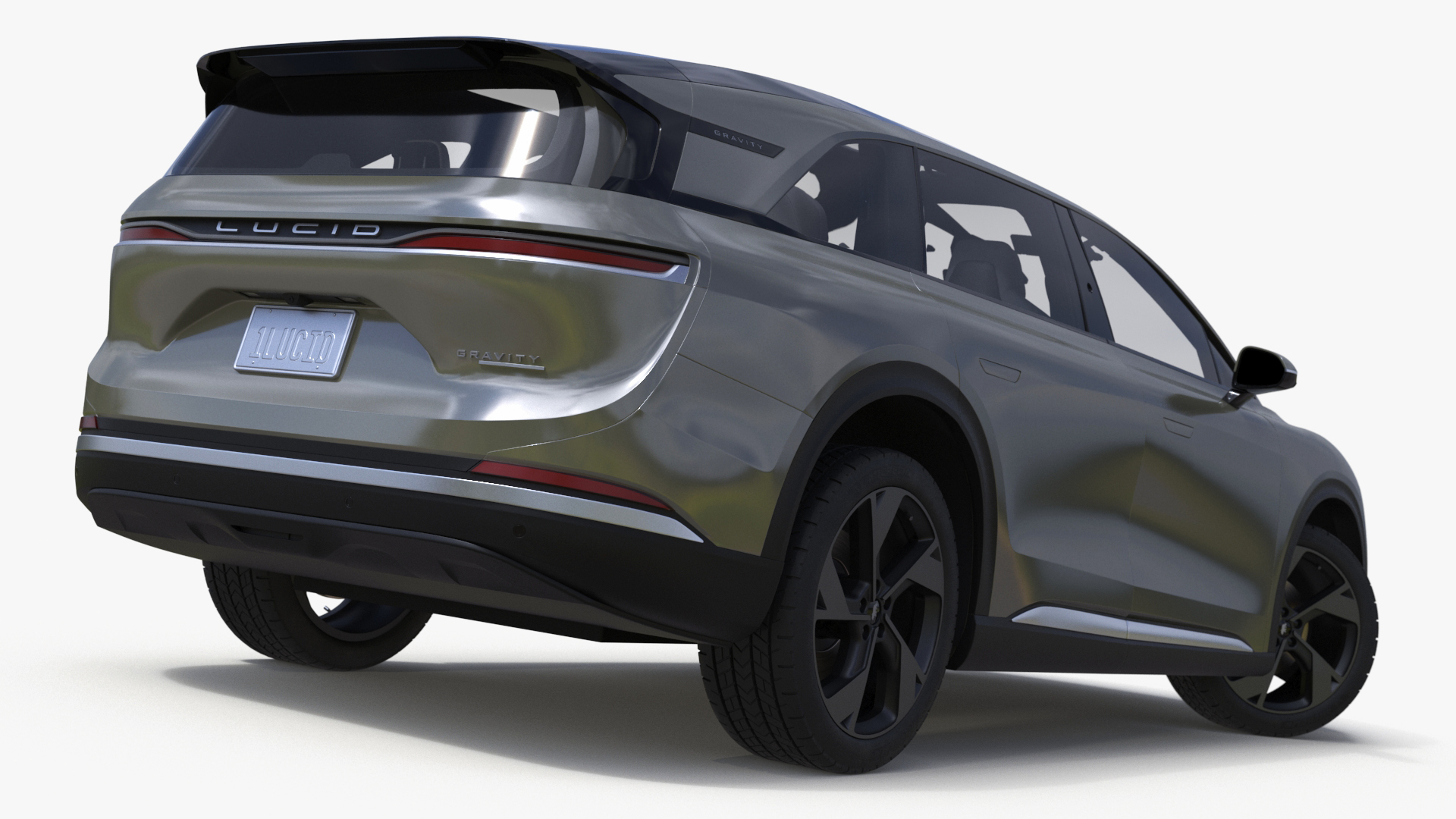 Lucid Gravity Olive Colored Electric SUV with Lights Off Rigged for Maya 3D