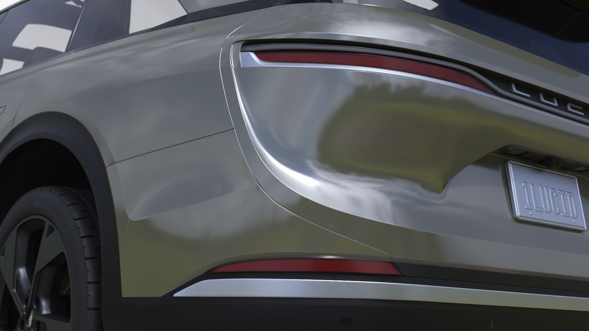 Lucid Gravity Olive Colored Electric SUV with Lights Off Rigged for Maya 3D