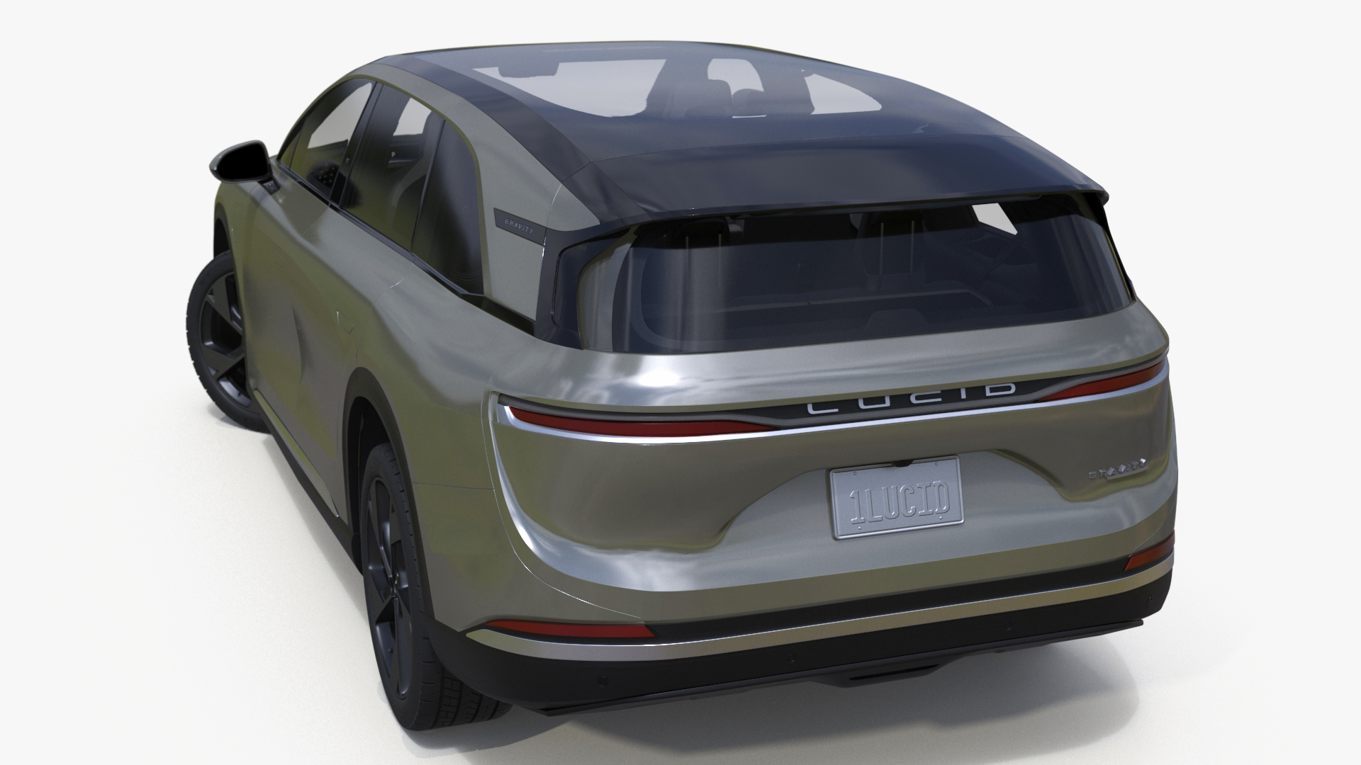 Lucid Gravity Olive Colored Electric SUV with Lights Off Rigged for Maya 3D