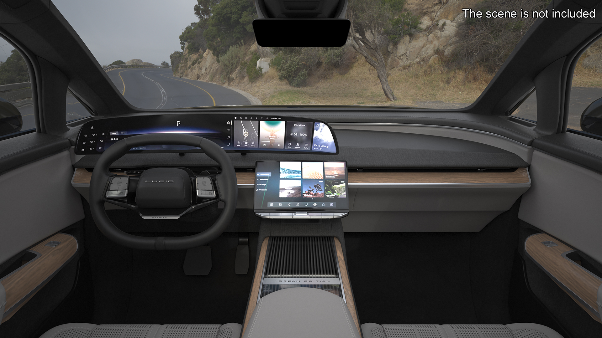 Lucid Gravity Olive Colored Electric SUV with Lights Off Rigged for Maya 3D