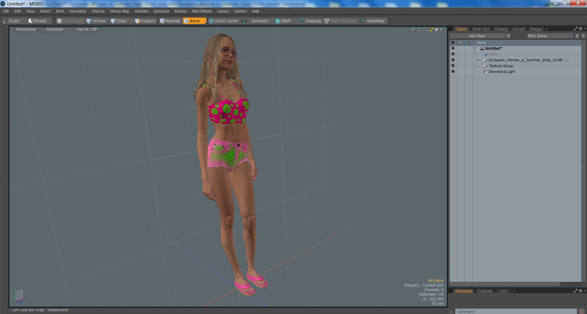 European Woman in Summer Style Outfit 3D